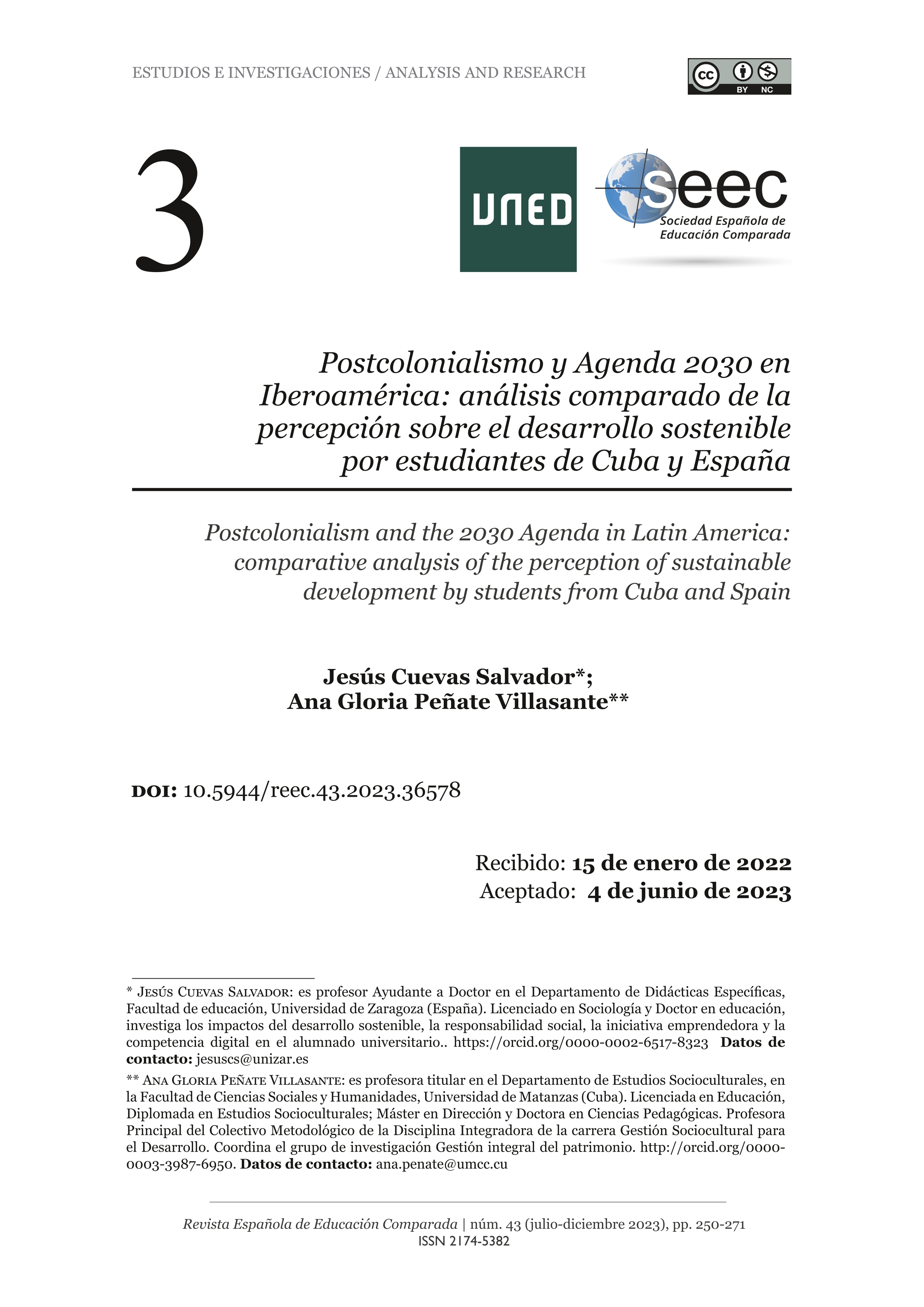 Postcolonialismo y Agenda 2030 en Iberoamérica: análisis comparado de la percepción sobre el desarrollo sostenible por estudiantes de Cuba y España