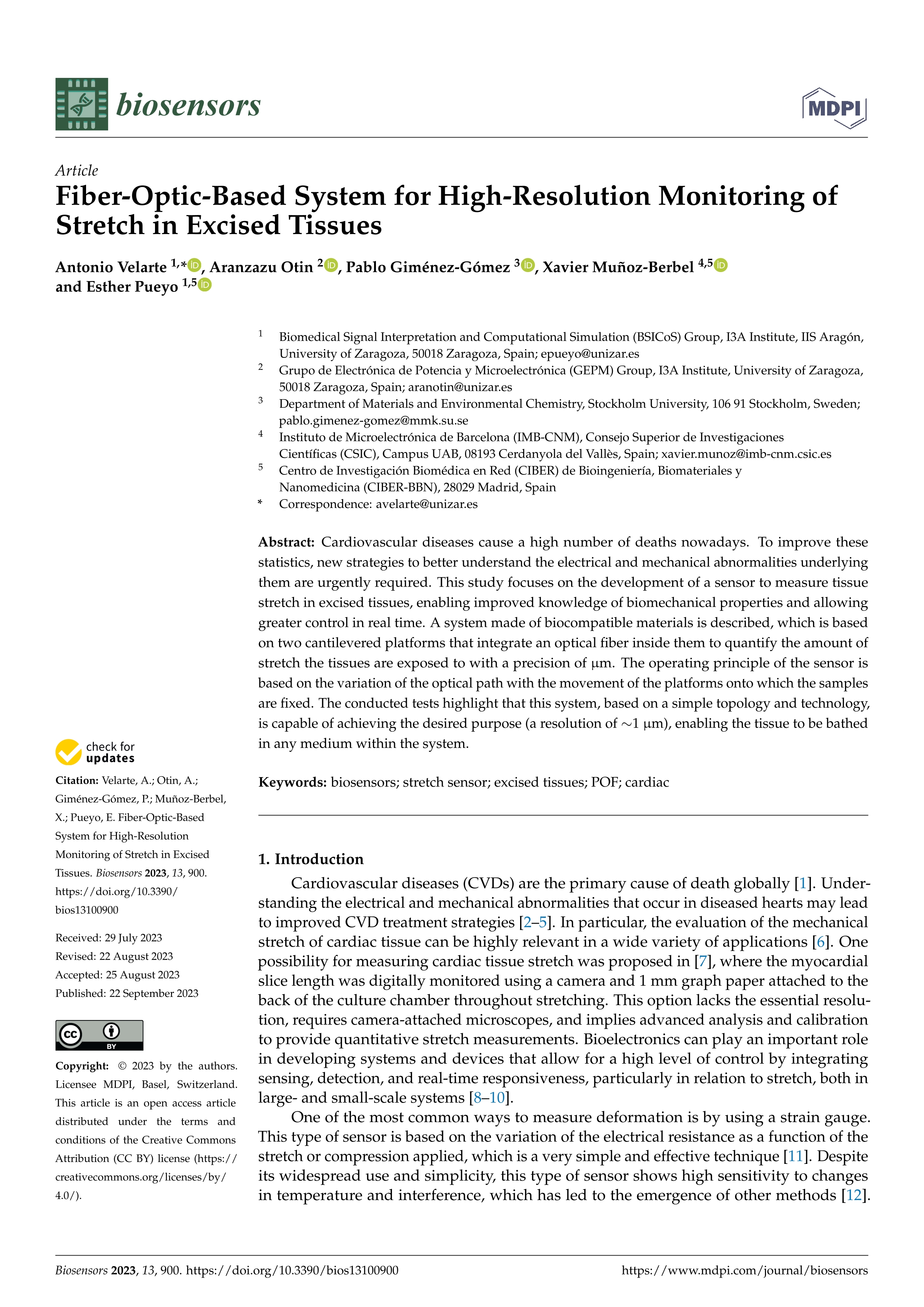 Fiber-Optic-Based System for High-Resolution Monitoring of Stretch in Excised Tissues