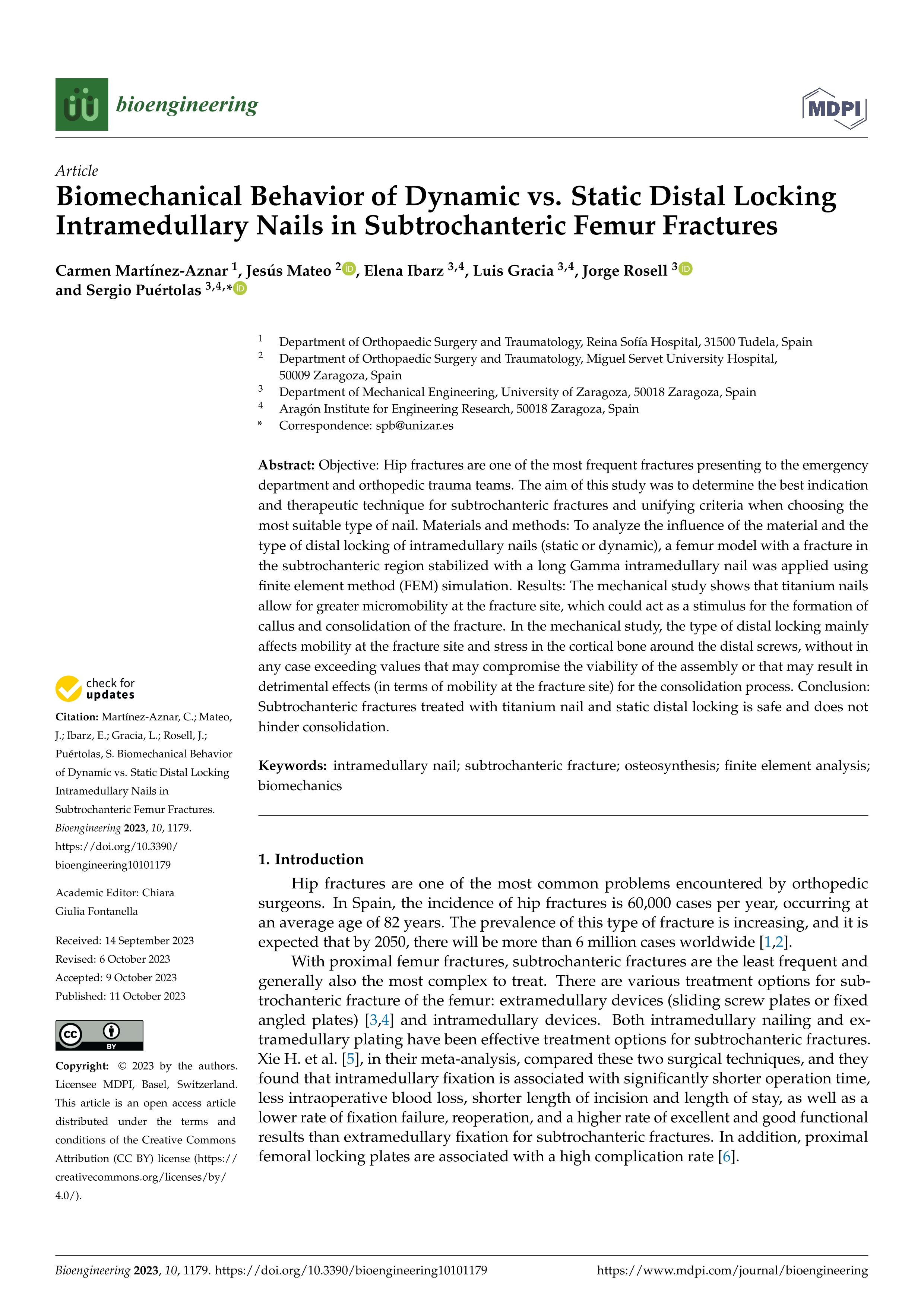 Biomechanical behavior of dynamic vs. static distal locking intramedullary nails in subtrochanteric femur fractures