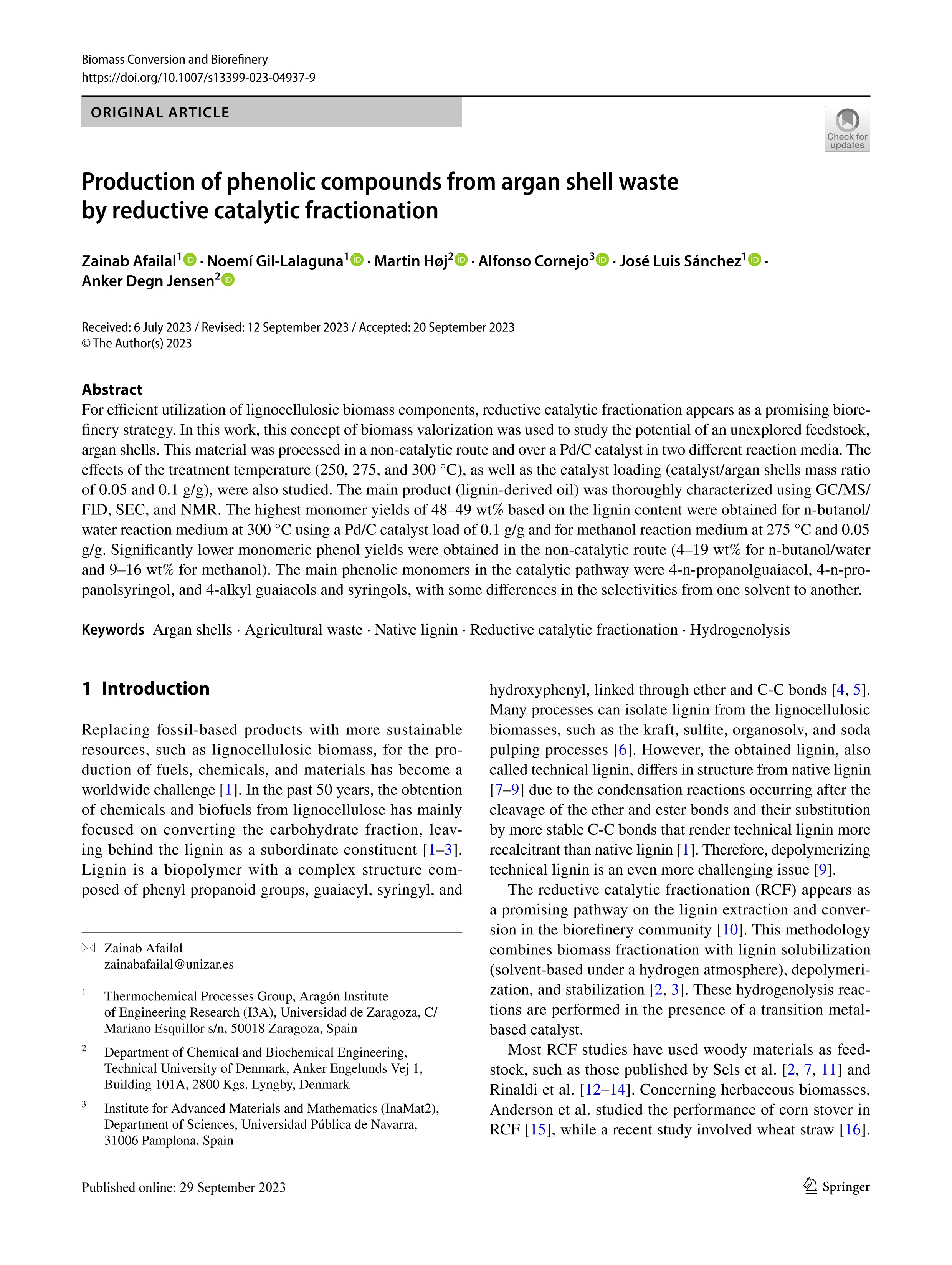 Production of phenolic compounds from argan shell waste by reductive catalytic fractionation