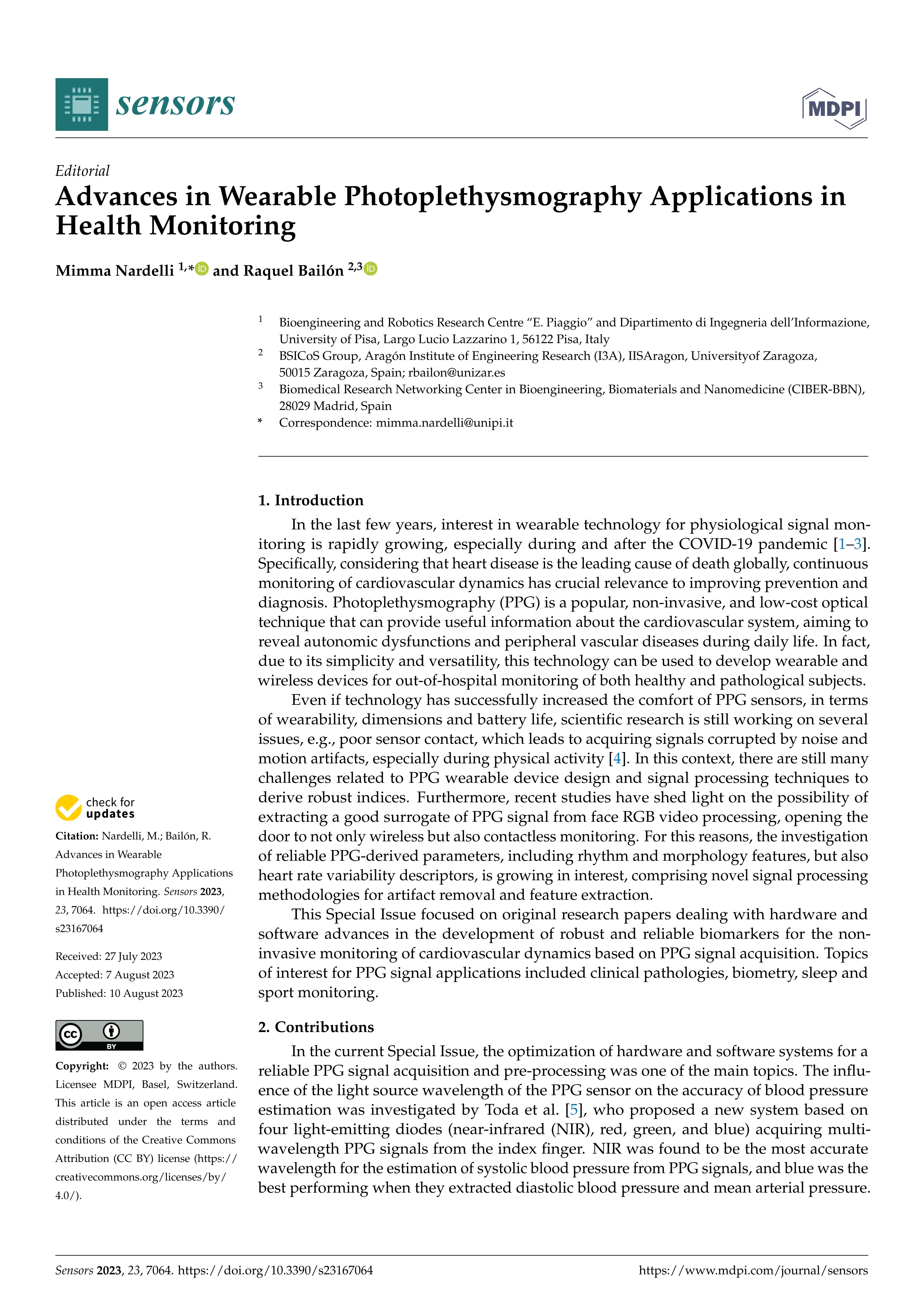 Advances in Wearable Photoplethysmography Applications in Health Monitoring