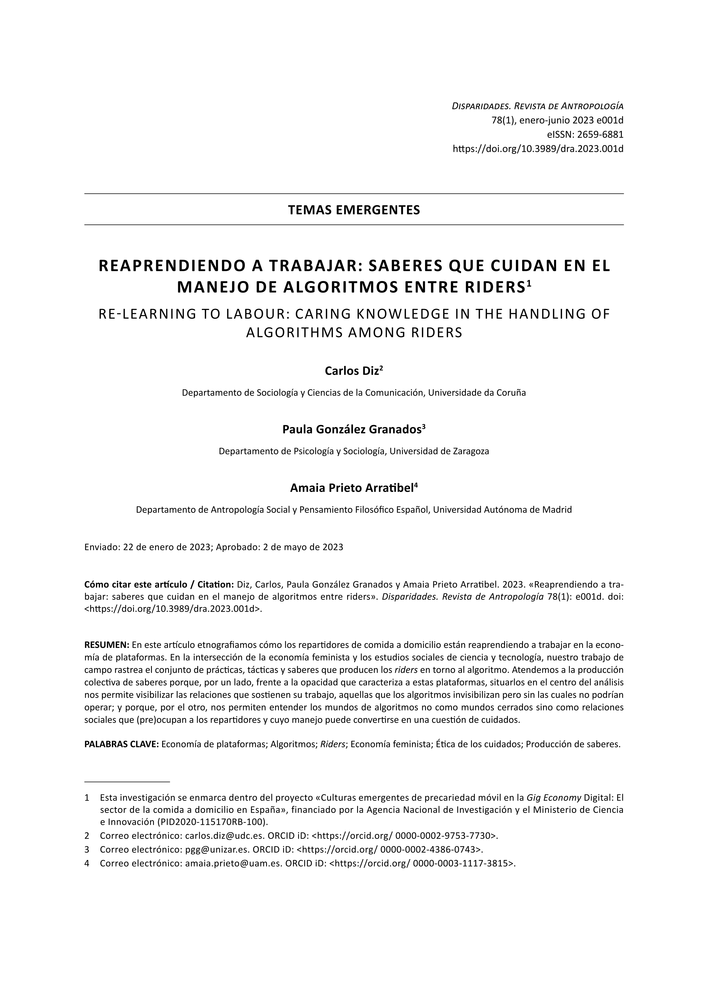 Reaprendiendo a trabajar: saberes que cuidan en el manejo de algoritmos entre riders