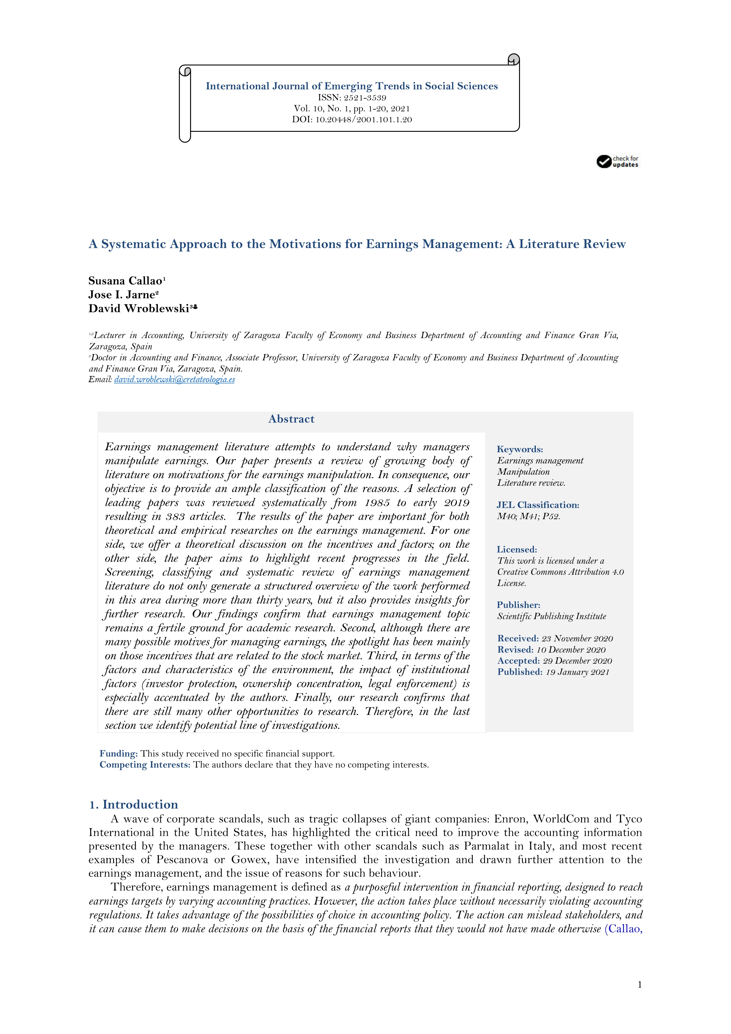 A systematic approach to the motivations for earnings management: a literature review