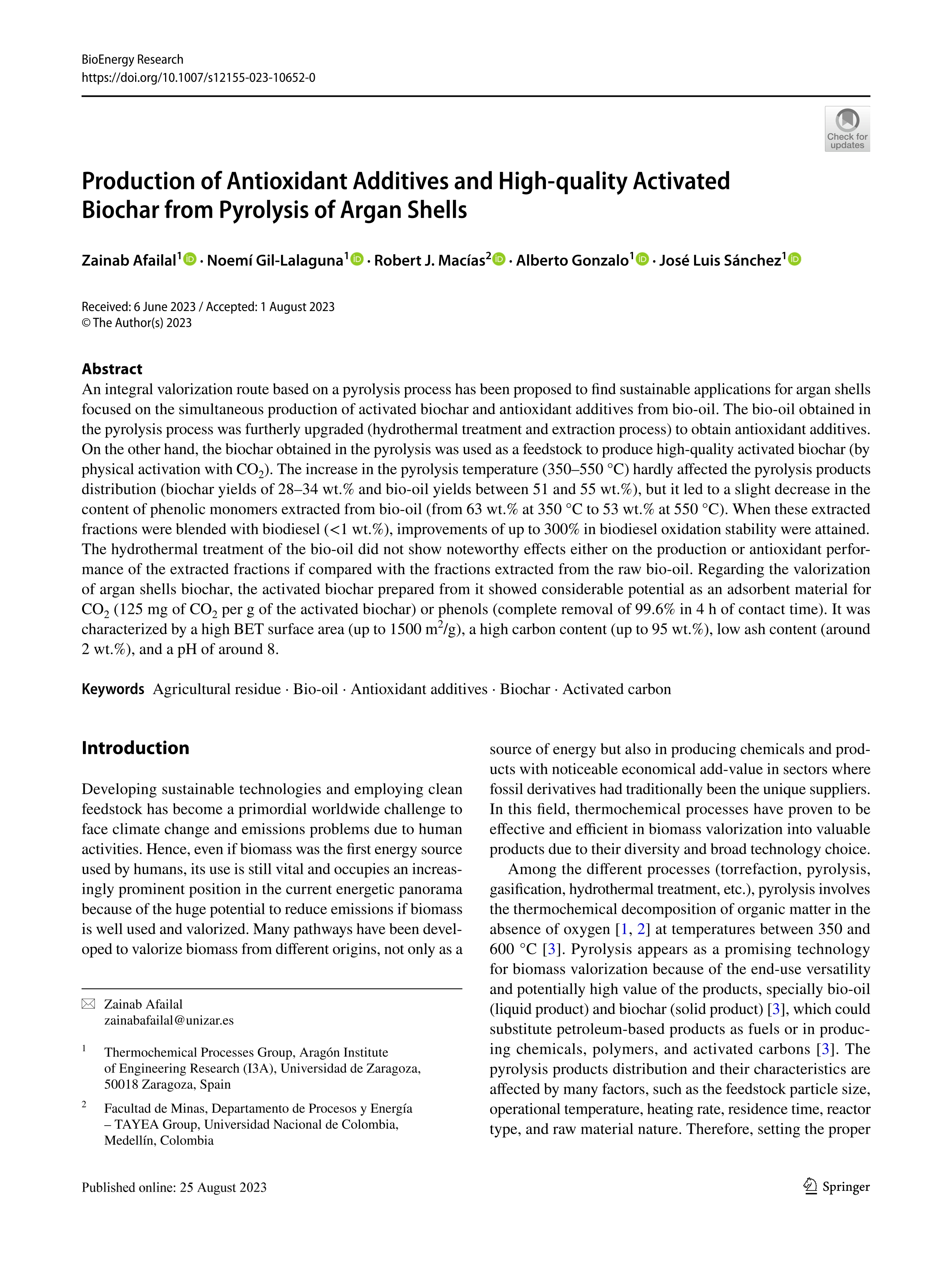 Production of Antioxidant Additives and High-quality Activated Biochar from Pyrolysis of Argan Shells