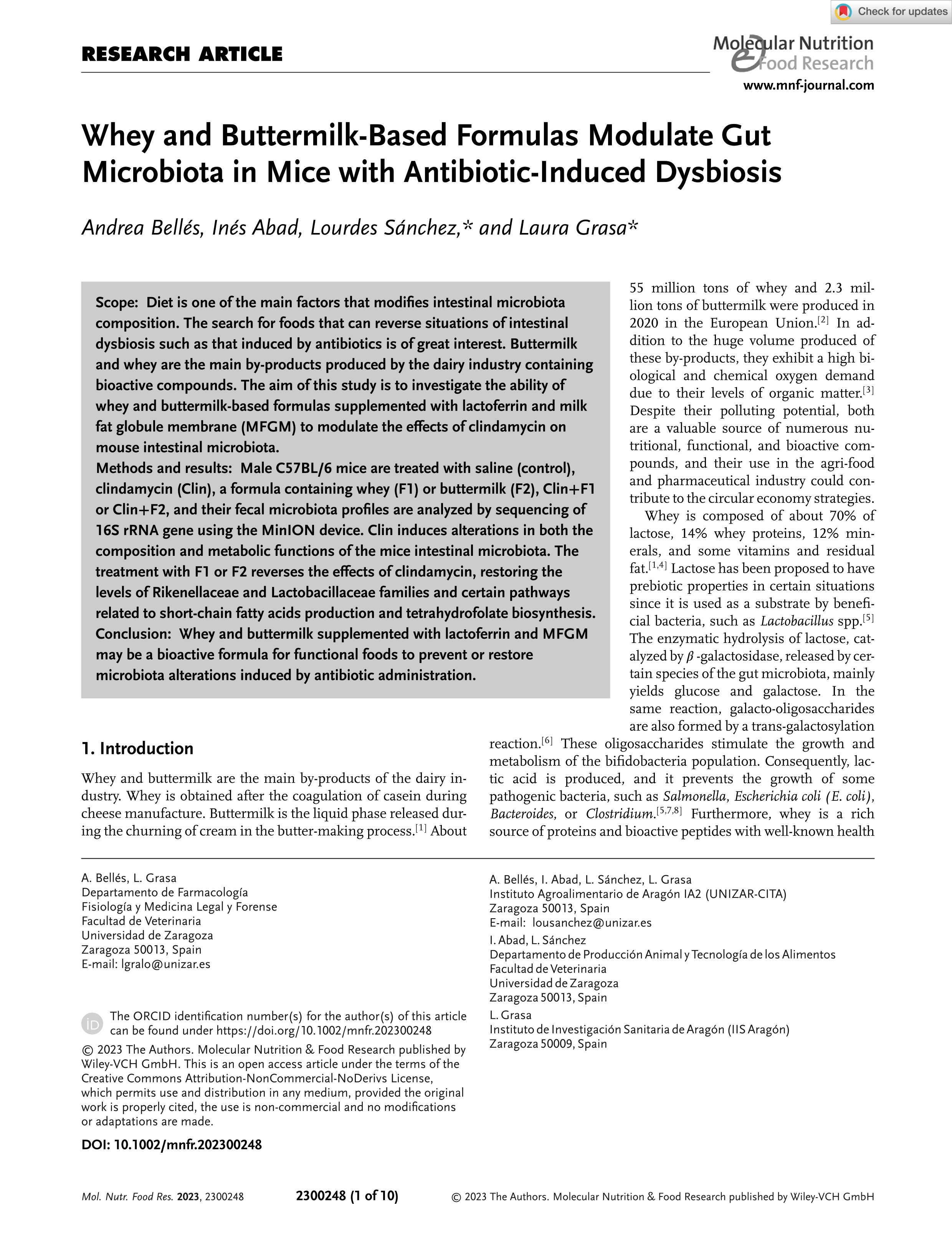Whey and Buttermilk-Based Formulas Modulate Gut Microbiota in Mice with Antibiotic-Induced Dysbiosis