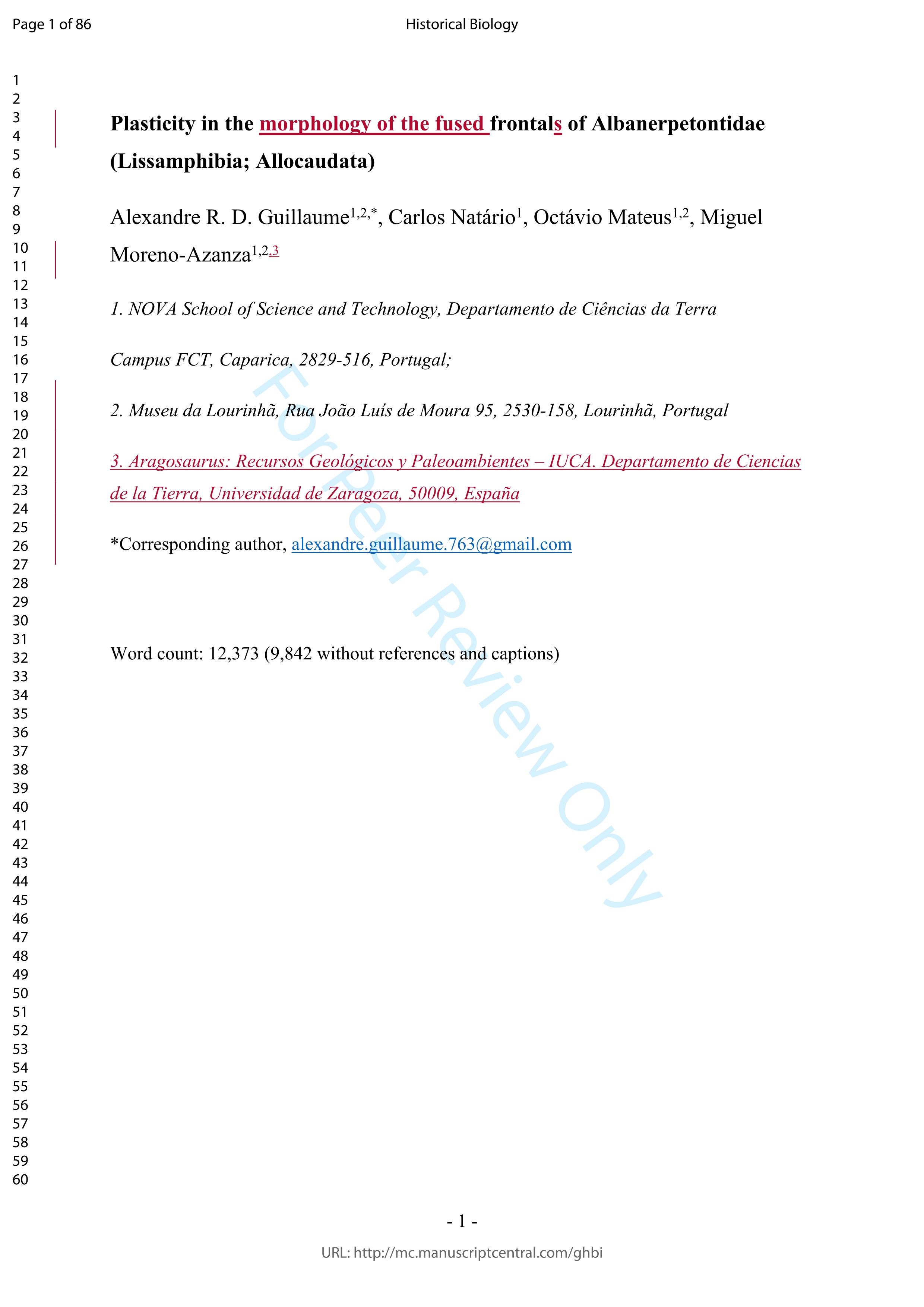 Plasticity in the morphology of the fused frontals of Albanerpetontidae (Lissamphibia; Allocaudata)