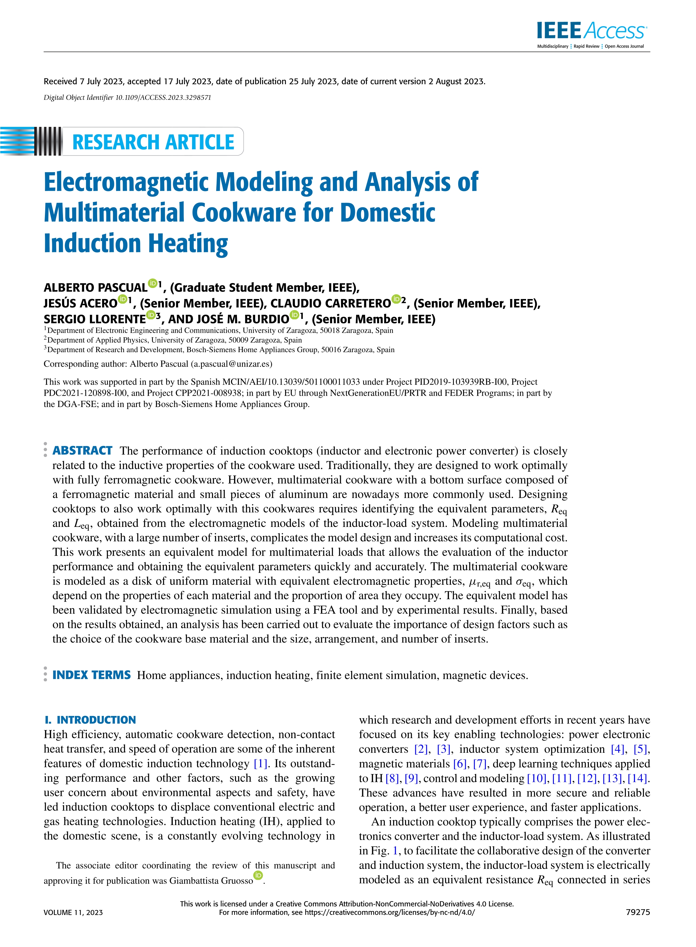 Electromagnetic modeling and analysis of multimaterial cookware for domestic induction heating