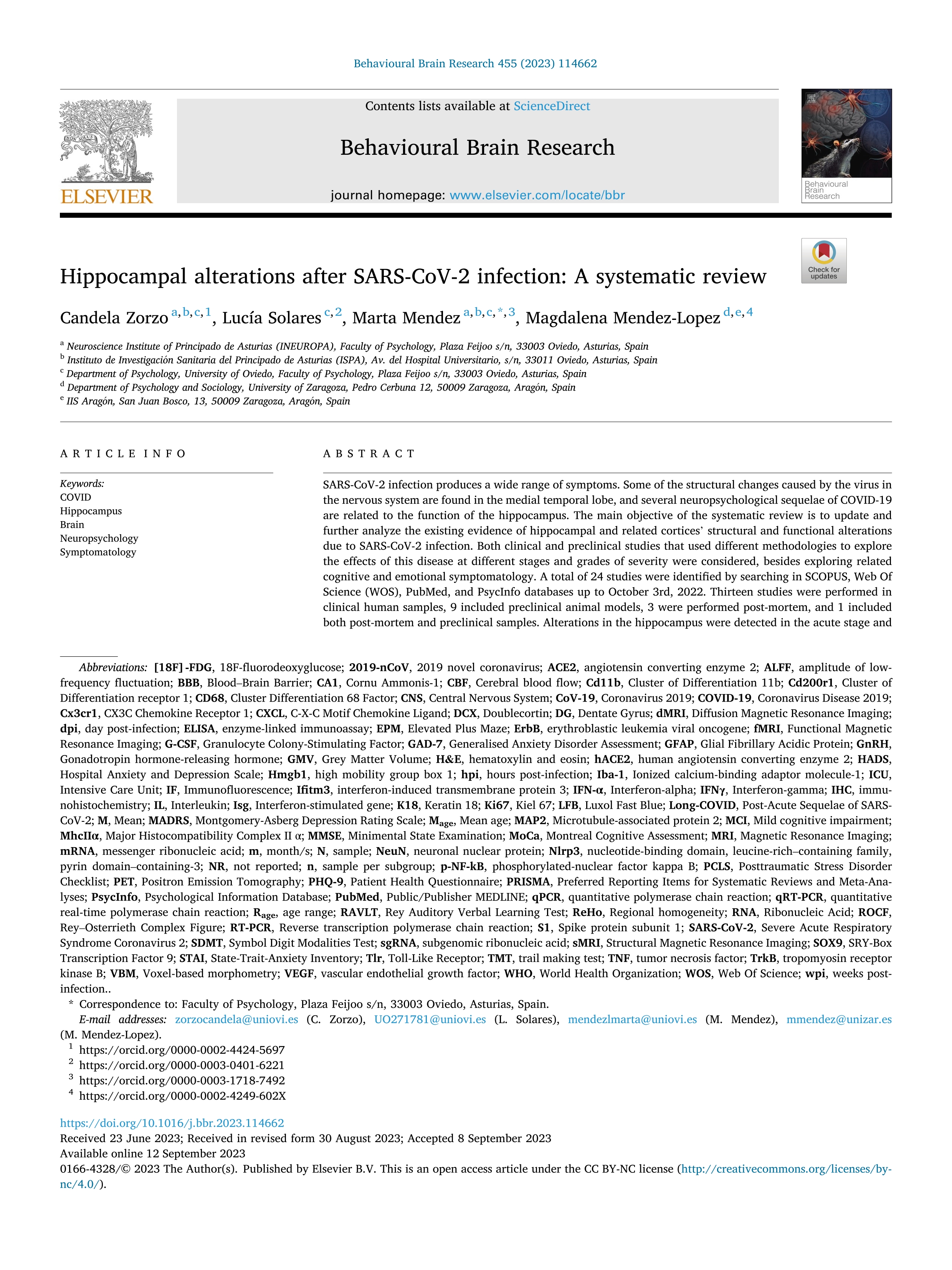 Hippocampal alterations after SARS-CoV-2 infection: a systematic review
