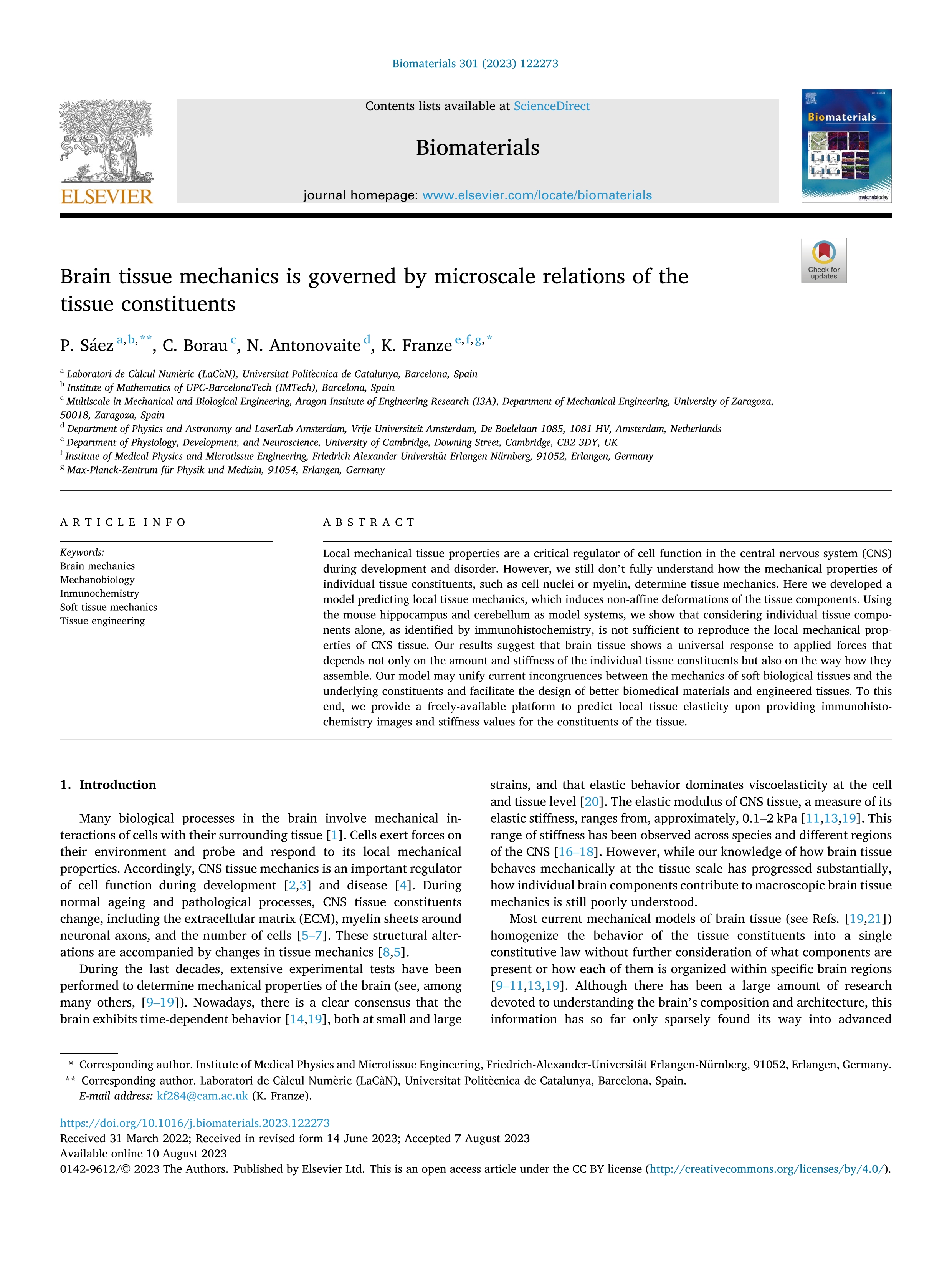 Brain tissue mechanics is governed by microscale relations of the tissue constituents