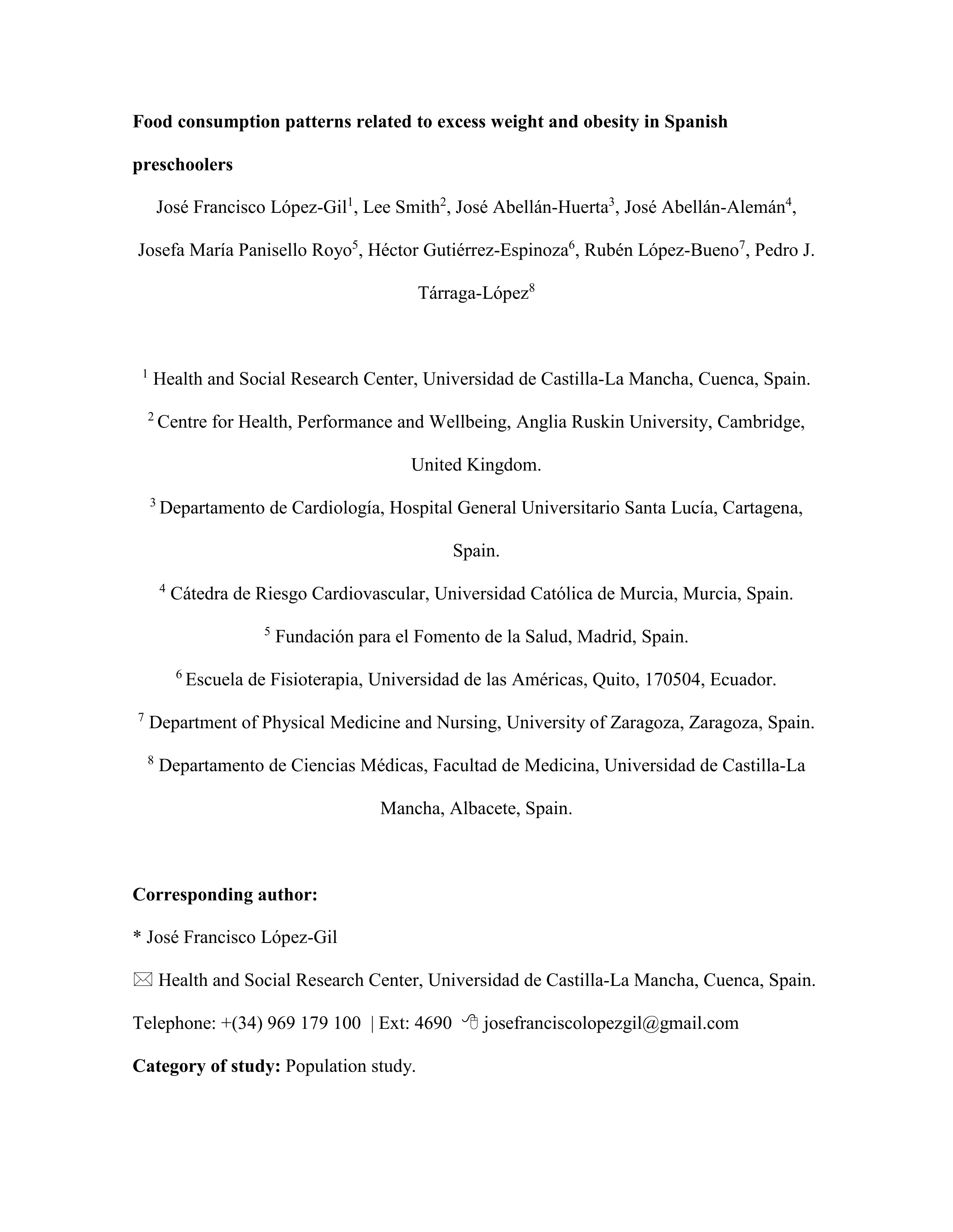 Food consumption patterns related to excess weight and obesity in Spanish preschoolers