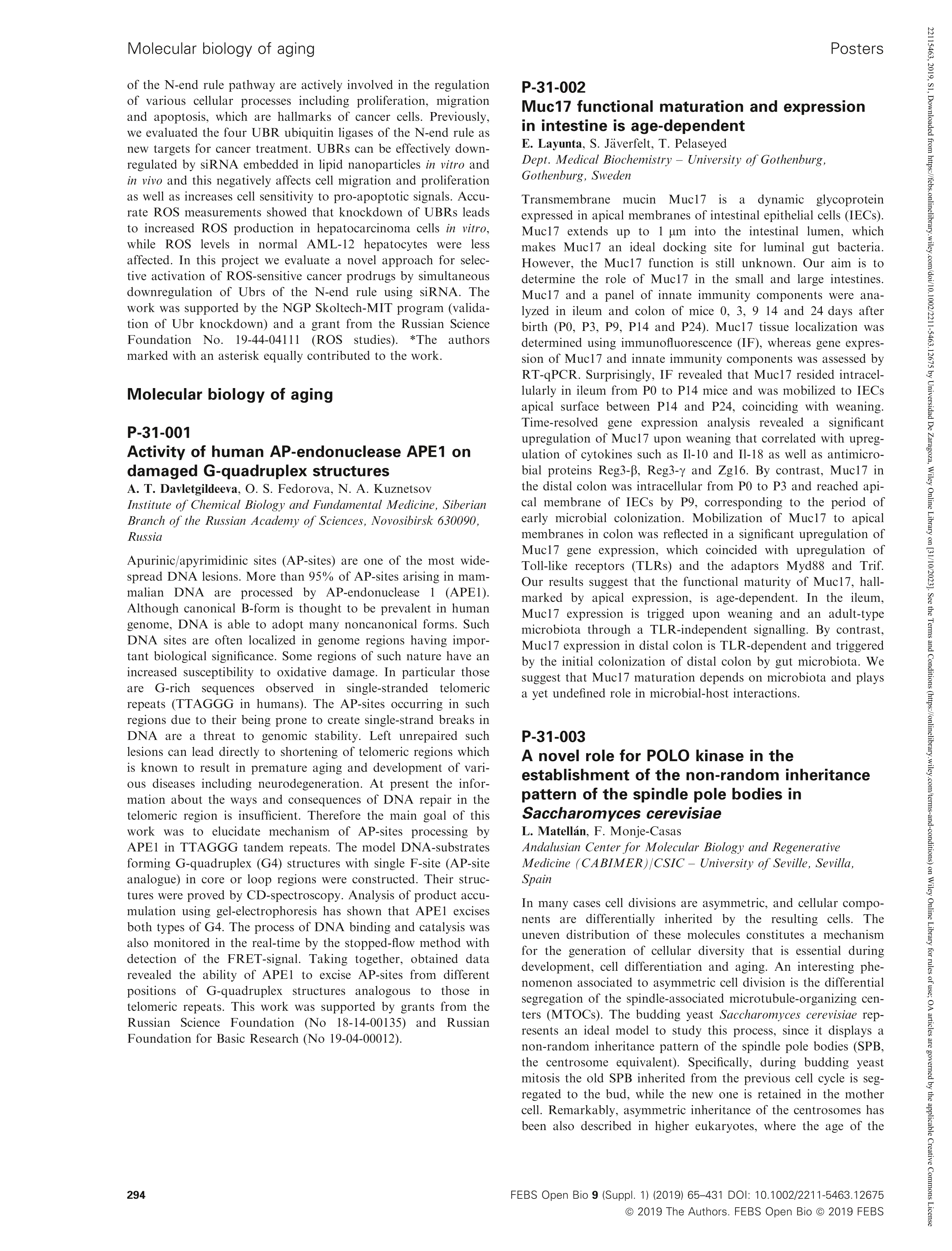 Muc17 functional maturation and expression in intestine is age-dependent