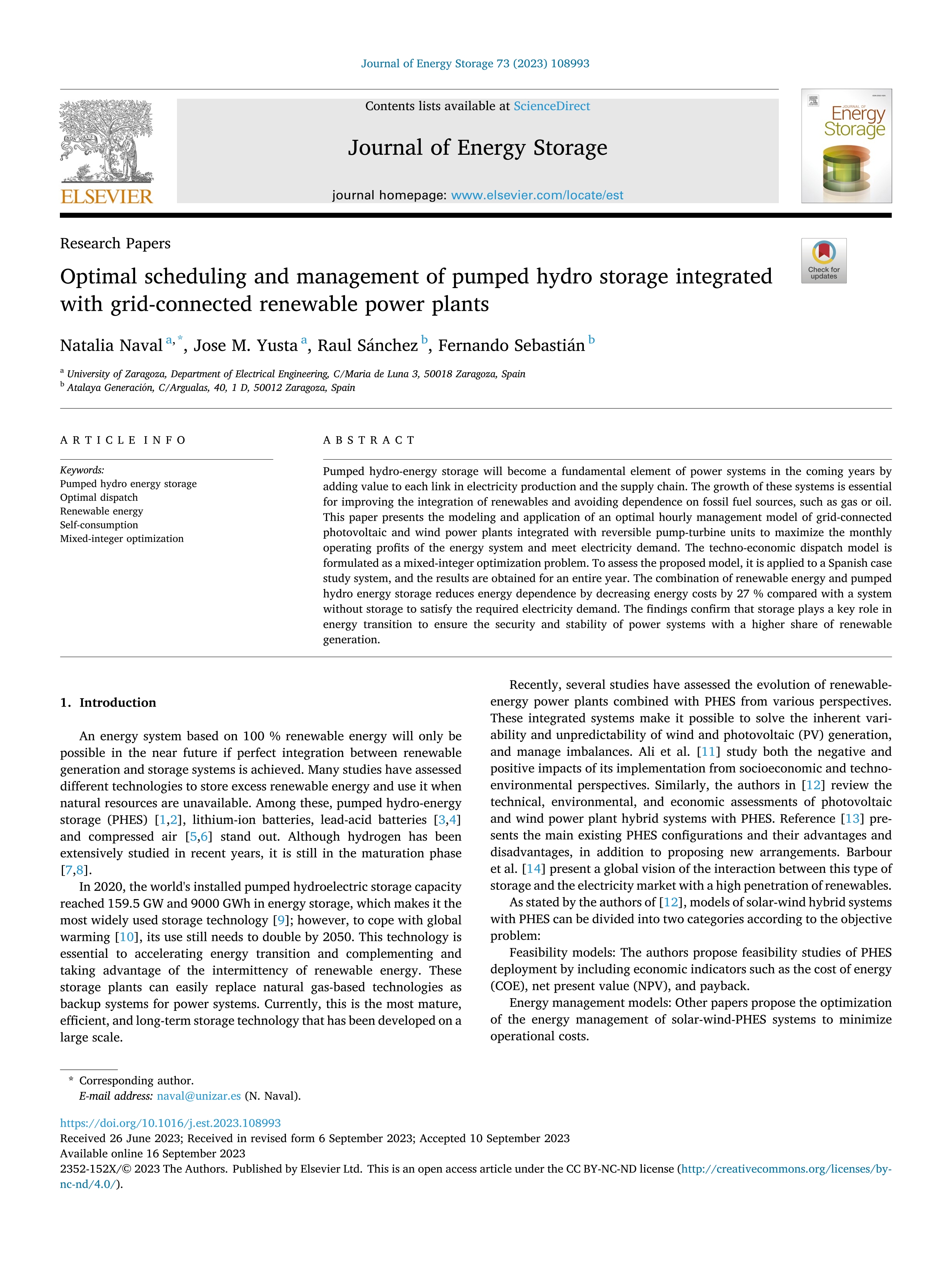 Optimal scheduling and management of pumped hydro storage integrated with grid-connected renewable power plants