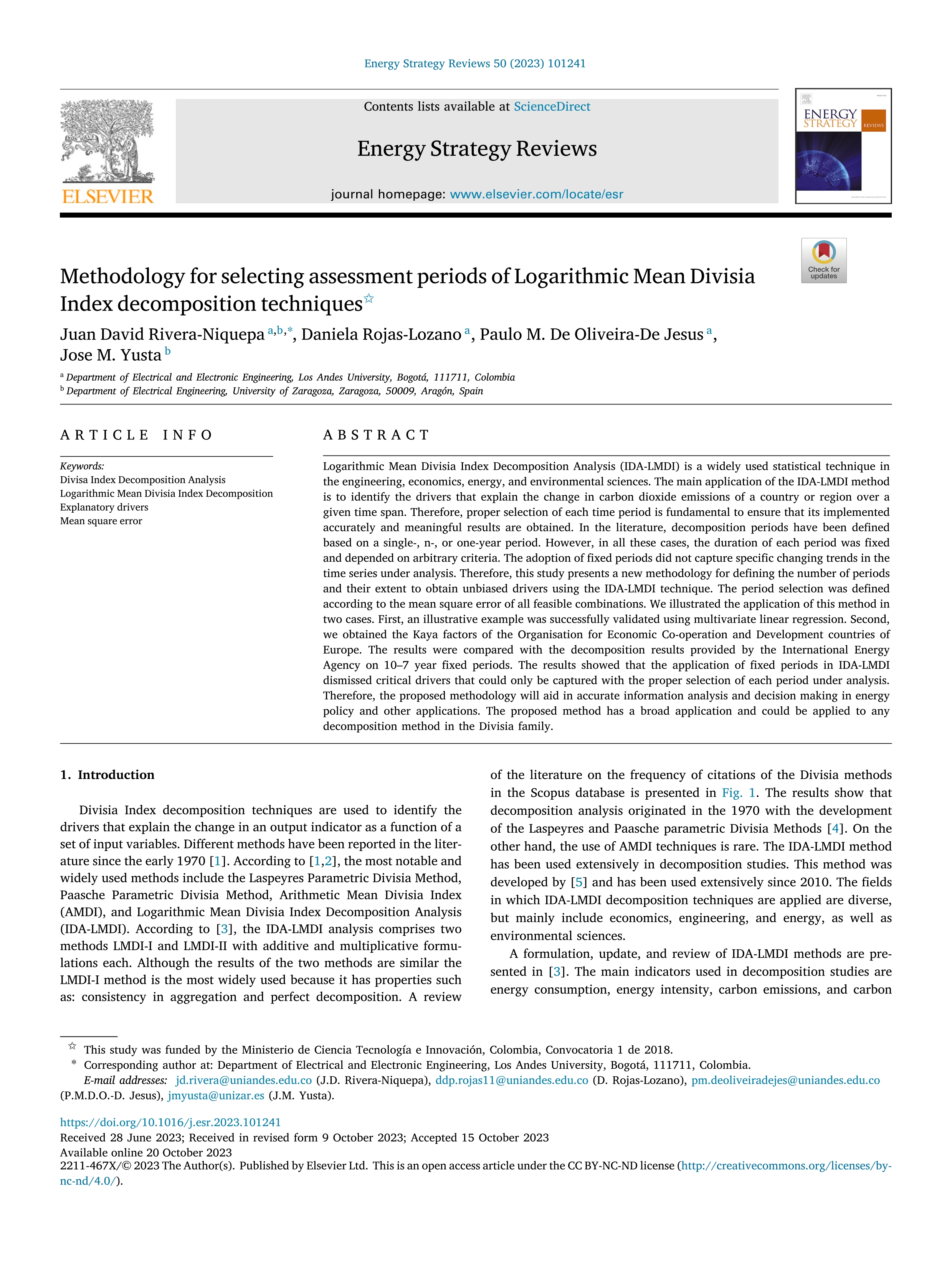 Methodology for selecting assessment periods of Logarithmic Mean Divisia Index decomposition techniques