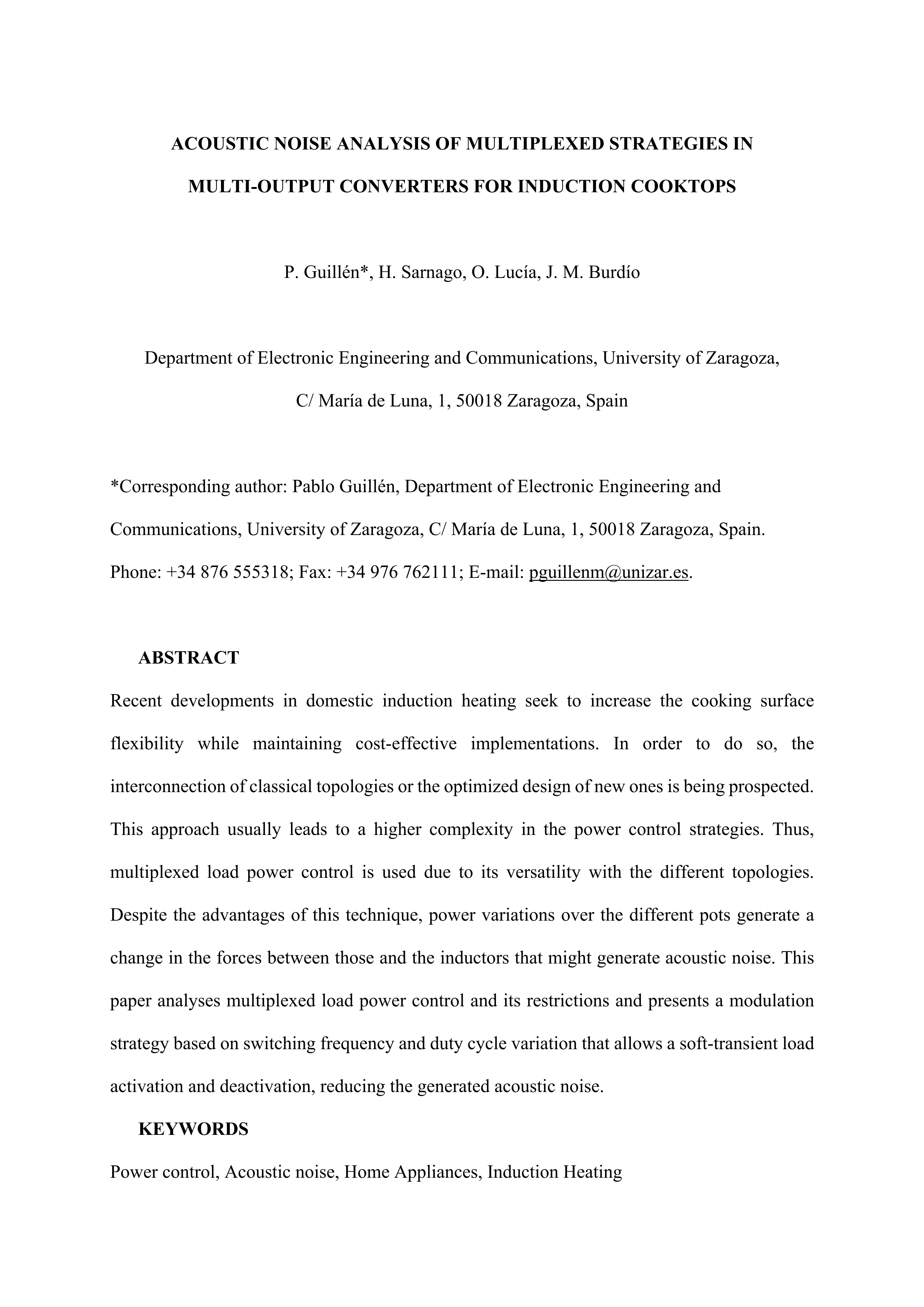 Acoustic noise analysis of multiplexed strategies in multi-output converters for induction cooktops