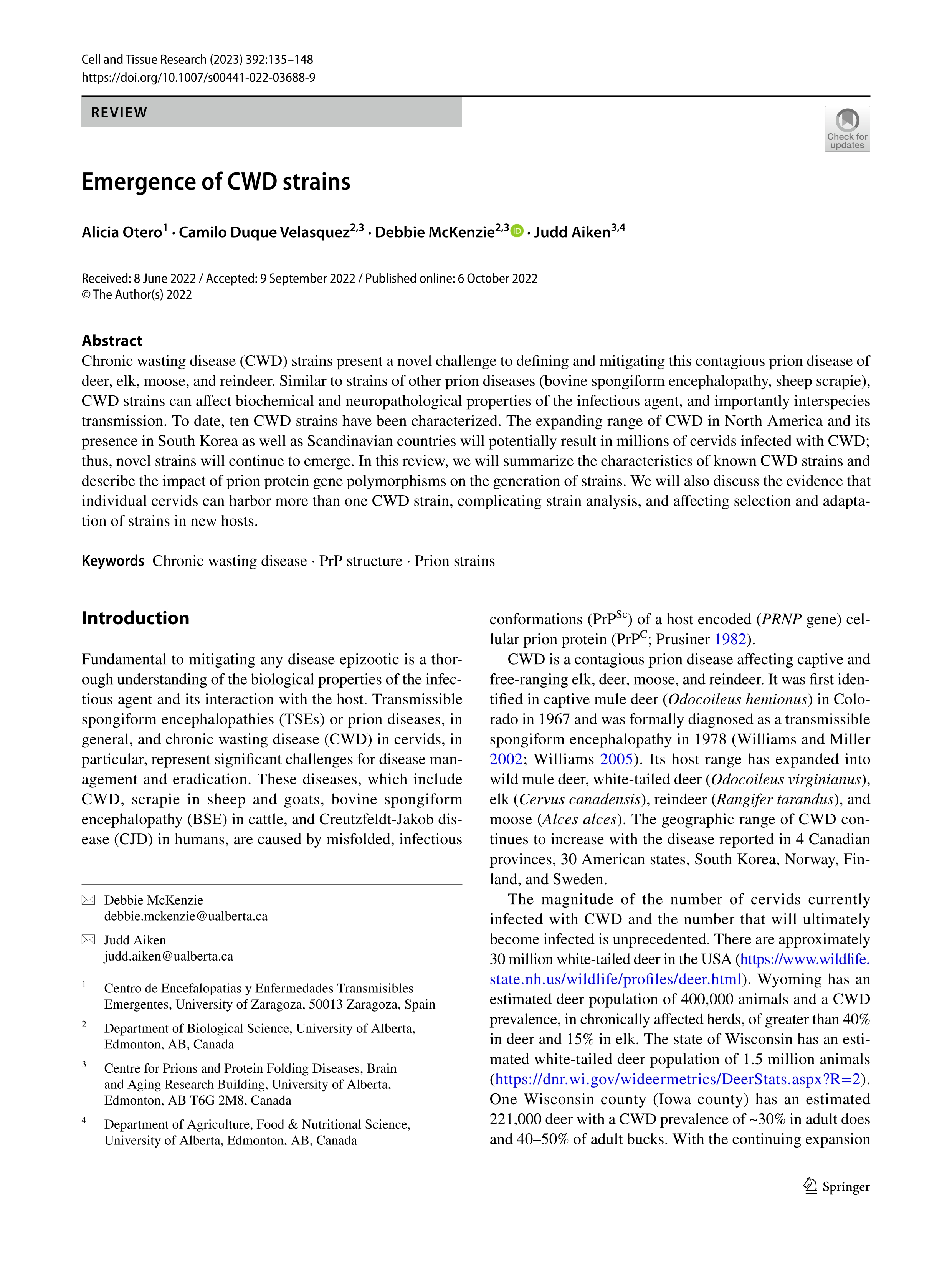 Emergence of CWD strains