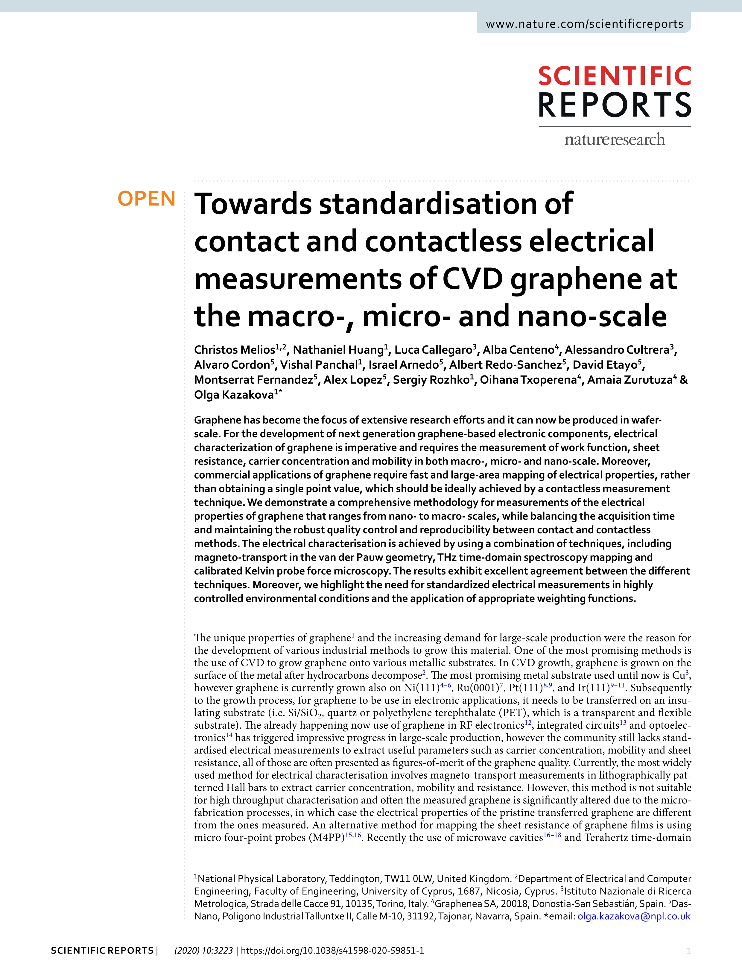 Towards standardisation of contact and contactless electrical measurements of CVD graphene at the macro-, micro- and nano-scale