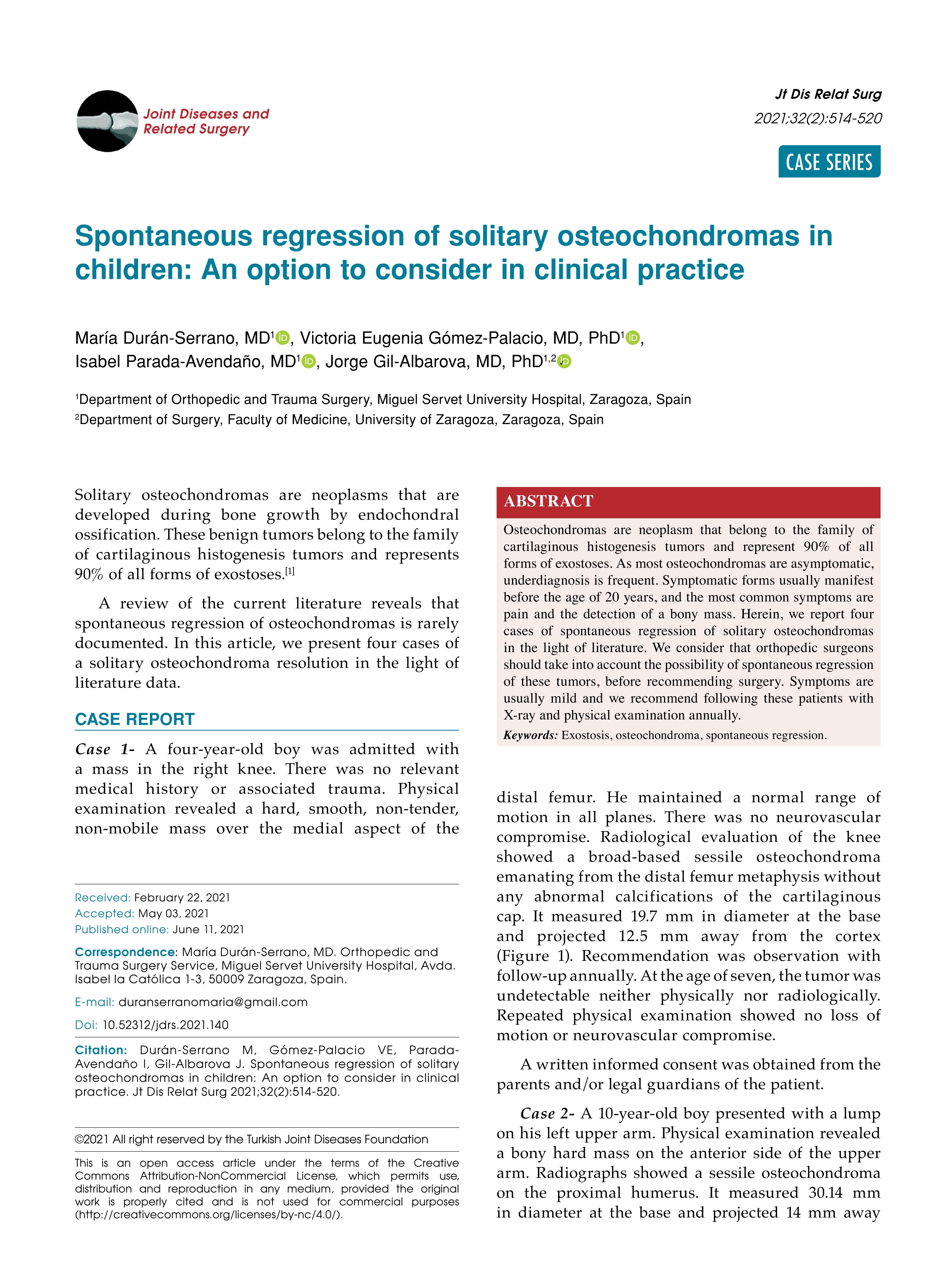 Spontaneous regression of solitary osteochondromas in children: An option to consider in clinical practice