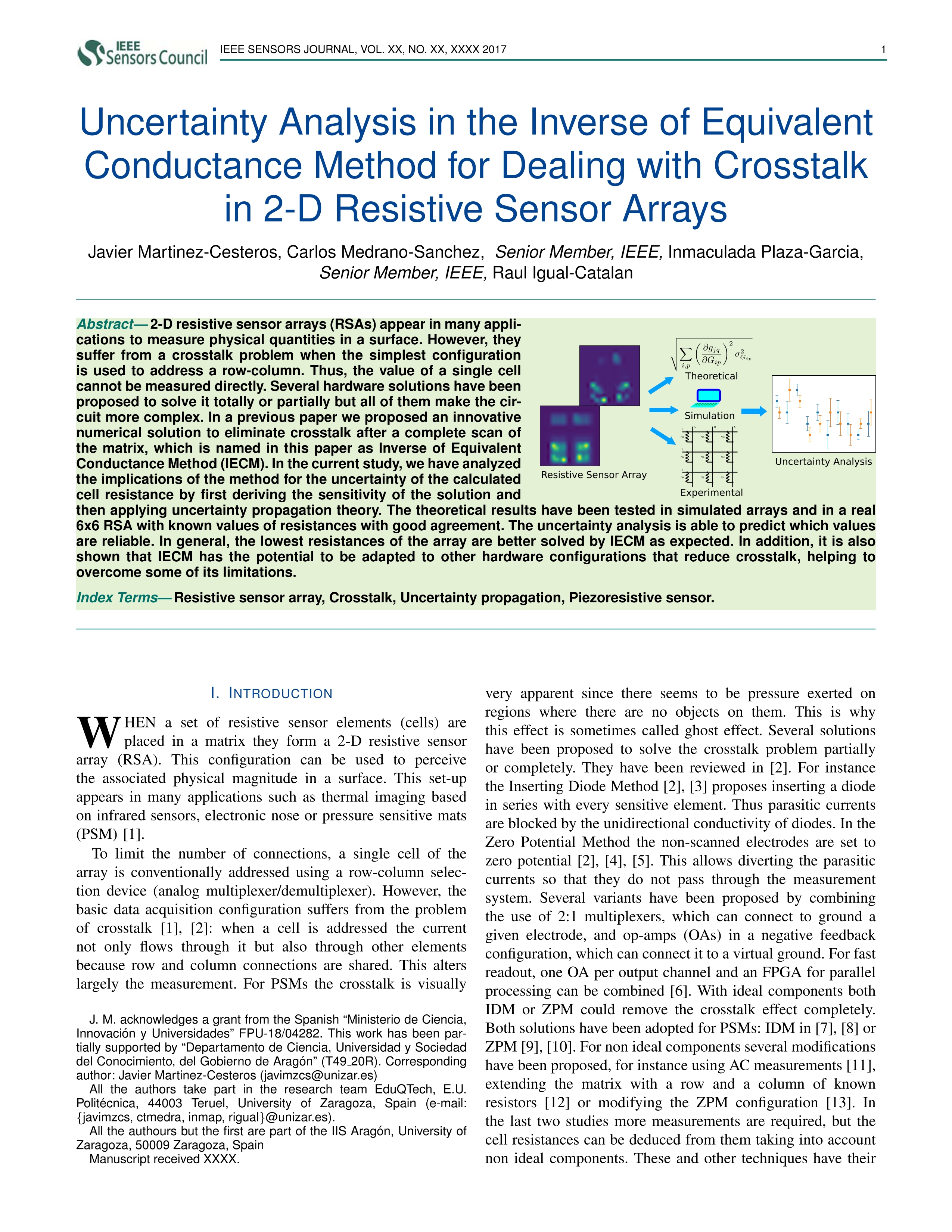 Uncertainty Analysis in the Inverse of Equivalent Conductance Method for Dealing with Crosstalk in 2-D Resistive Sensor Arrays