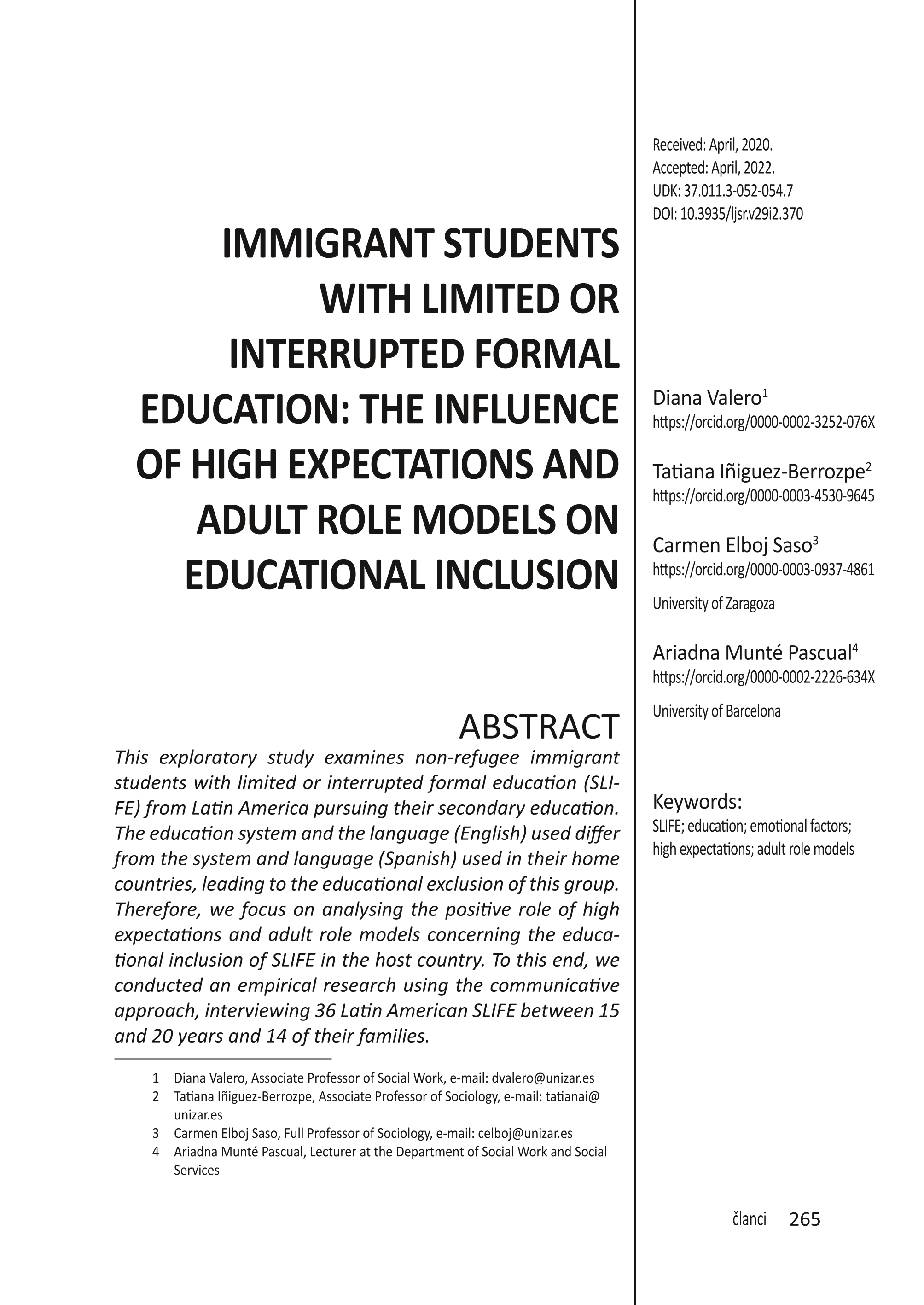 Immigrant students with limited or interrupted formal education: the influence of high expectations and adult role models on educational inclusion