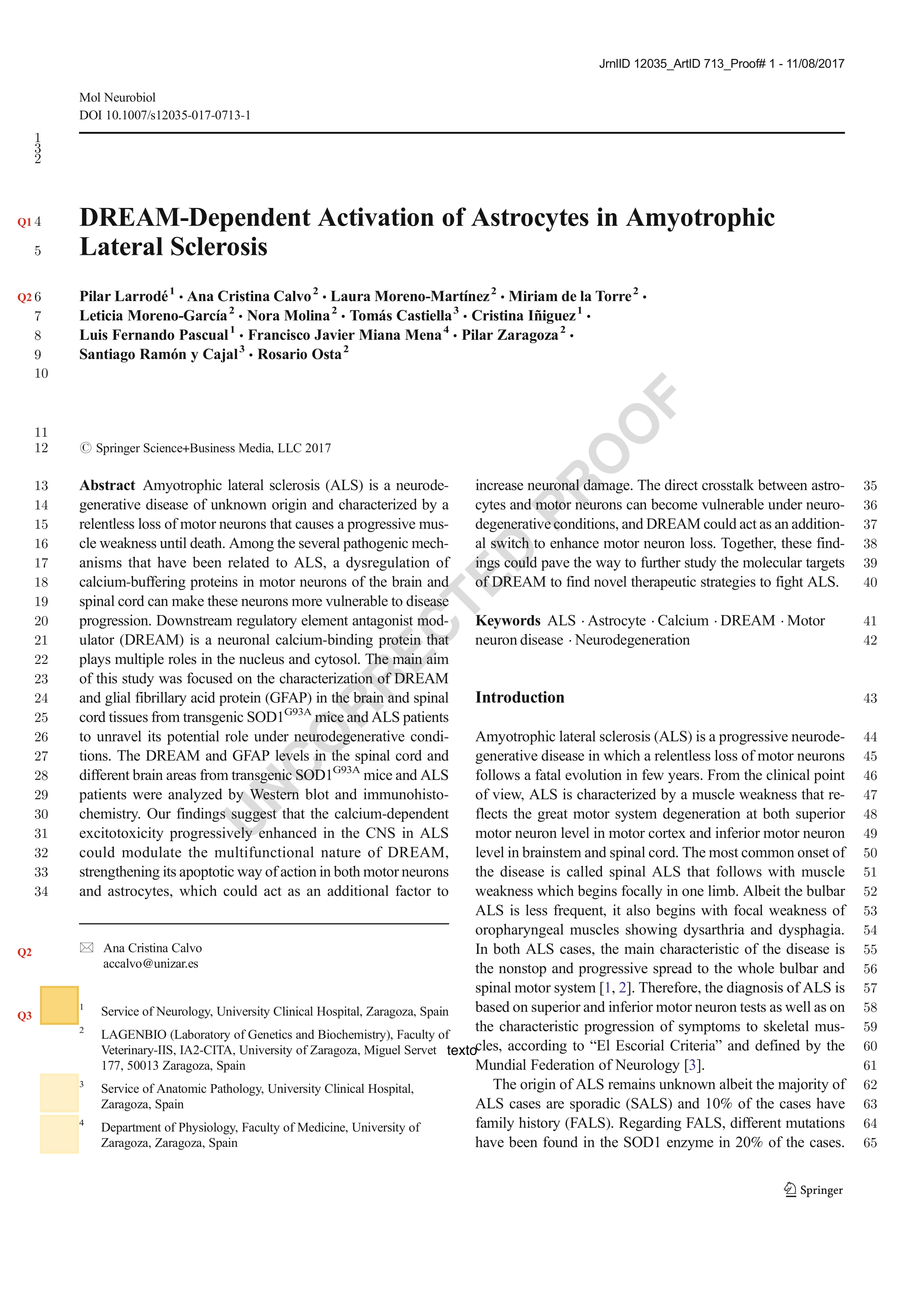 DREAM-dependent activation of astrocytes in amyotrophic lateral sclerosis