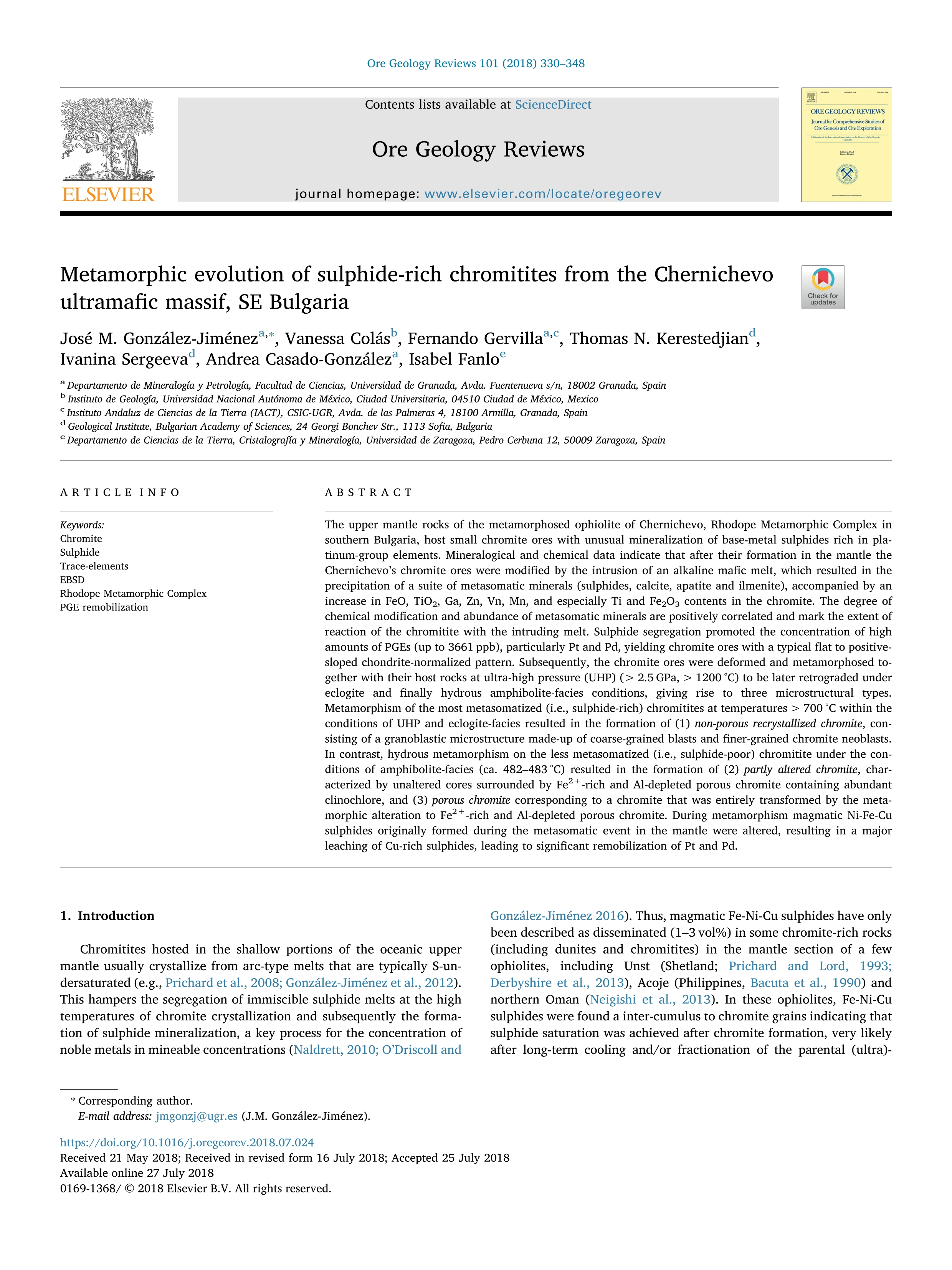 Metamorphic evolution of sulphide-rich chromitites from the Chernichevo ultramafic massif, SE Bulgaria