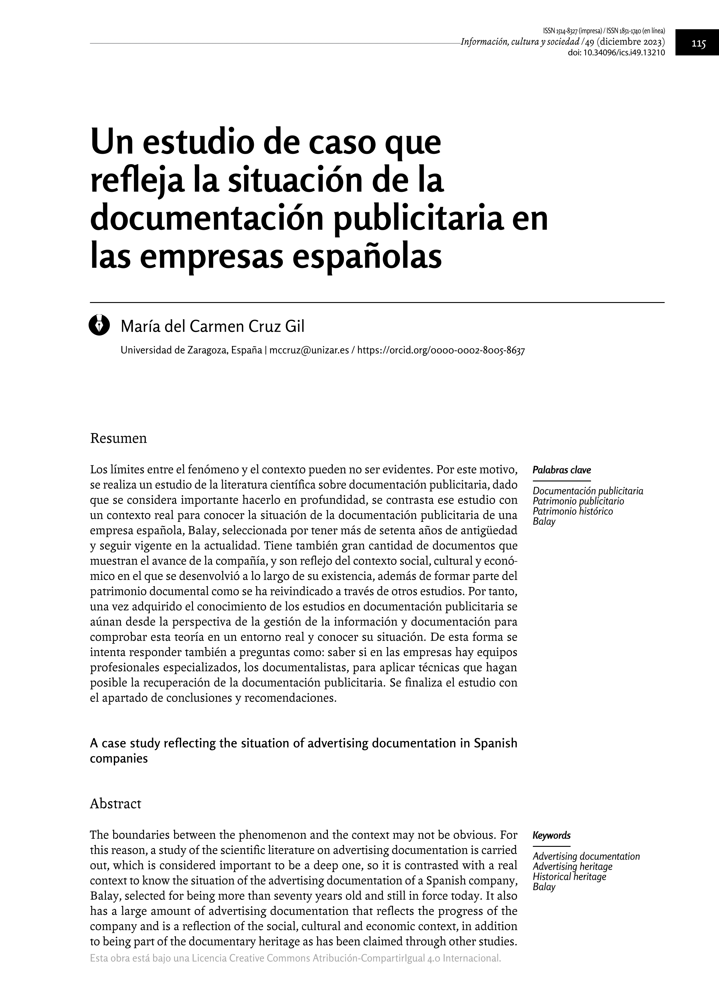 Un estudio de caso que refleja la situación de la documentación publicitaria en las empresas españolas