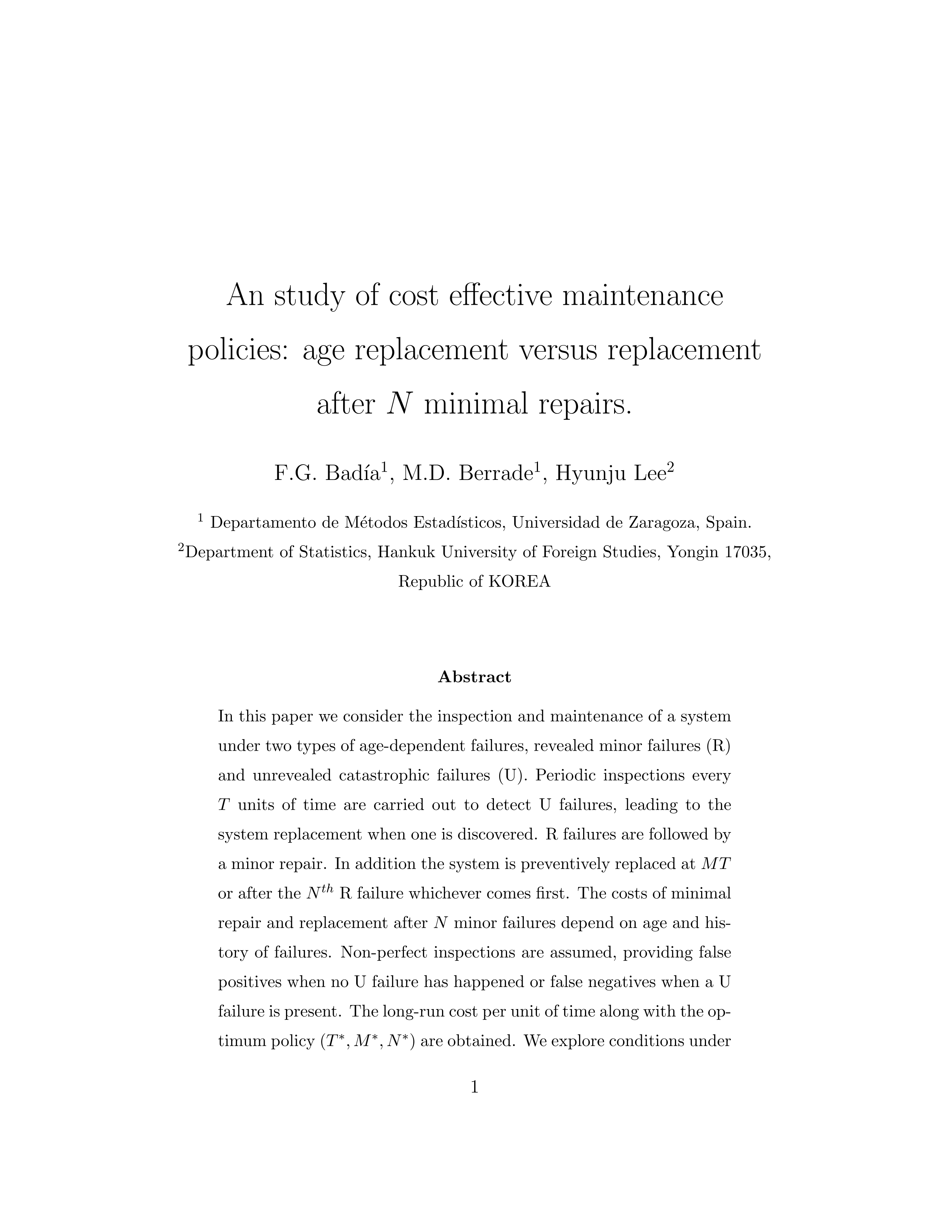 An study of cost effective maintenance policies: Age replacement versus replacement after N minimal repairs