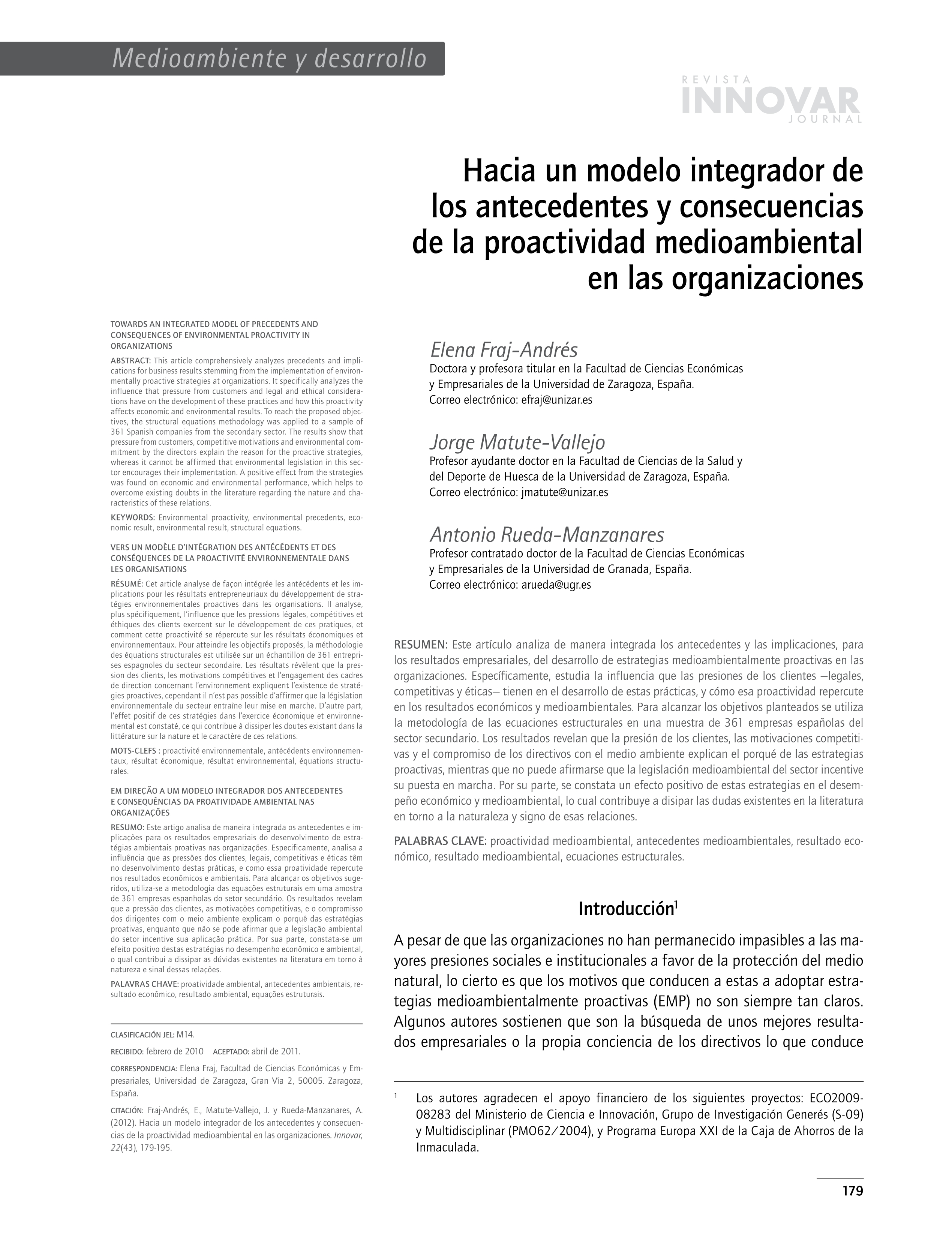 Hacia un modelo integrador de los antecedentes y consecuencias de la proactividad medioambiental en las organizaciones
