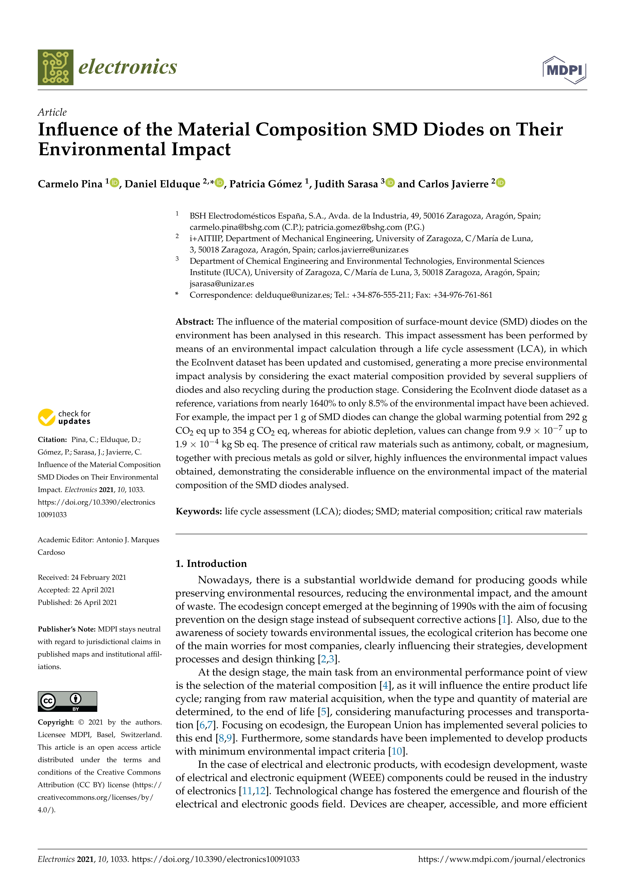 Influence of the material composition SMD diodes on their environmental impact