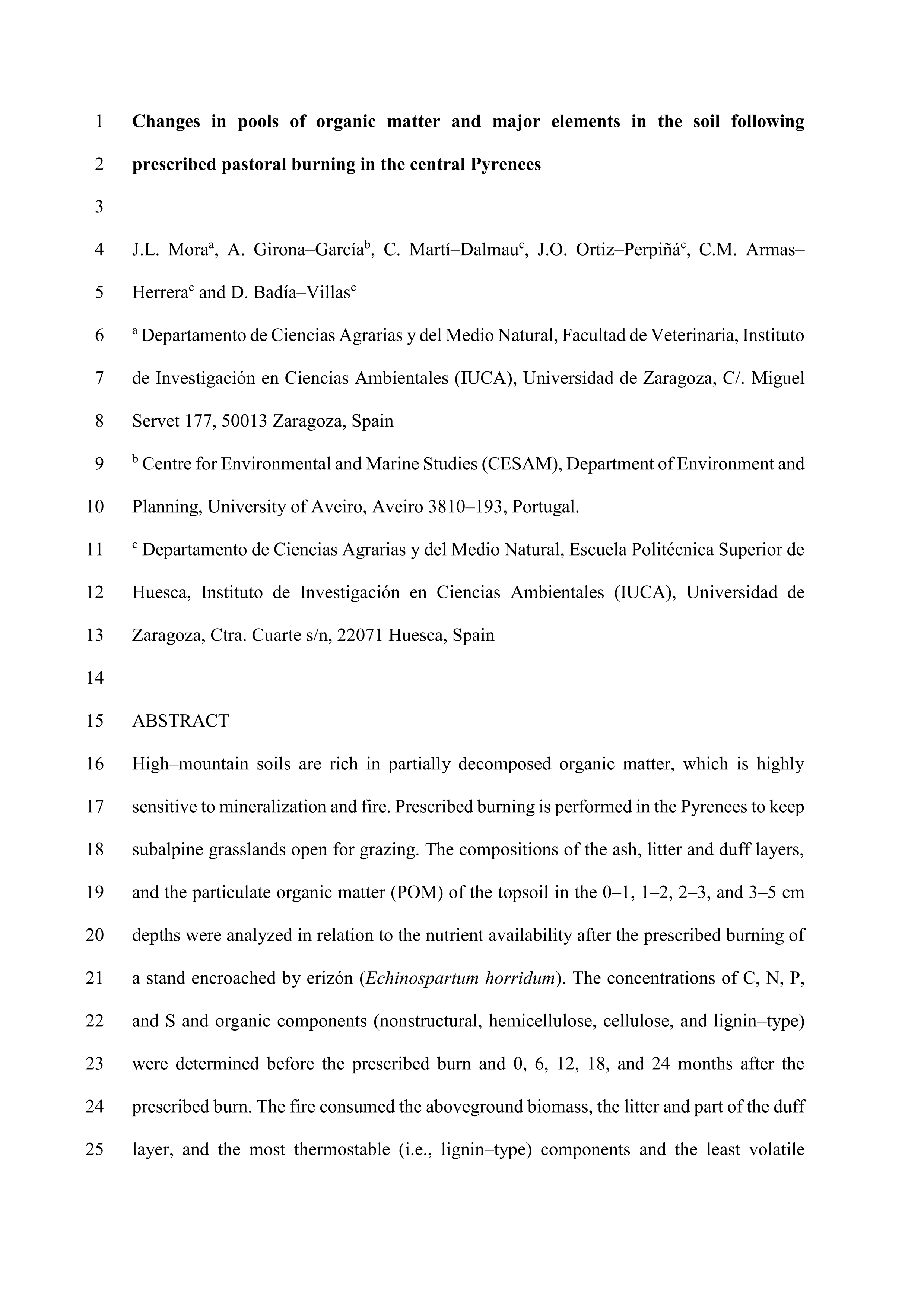 Changes in pools of organic matter and major elements in the soil following prescribed pastoral burning in the central Pyrenees