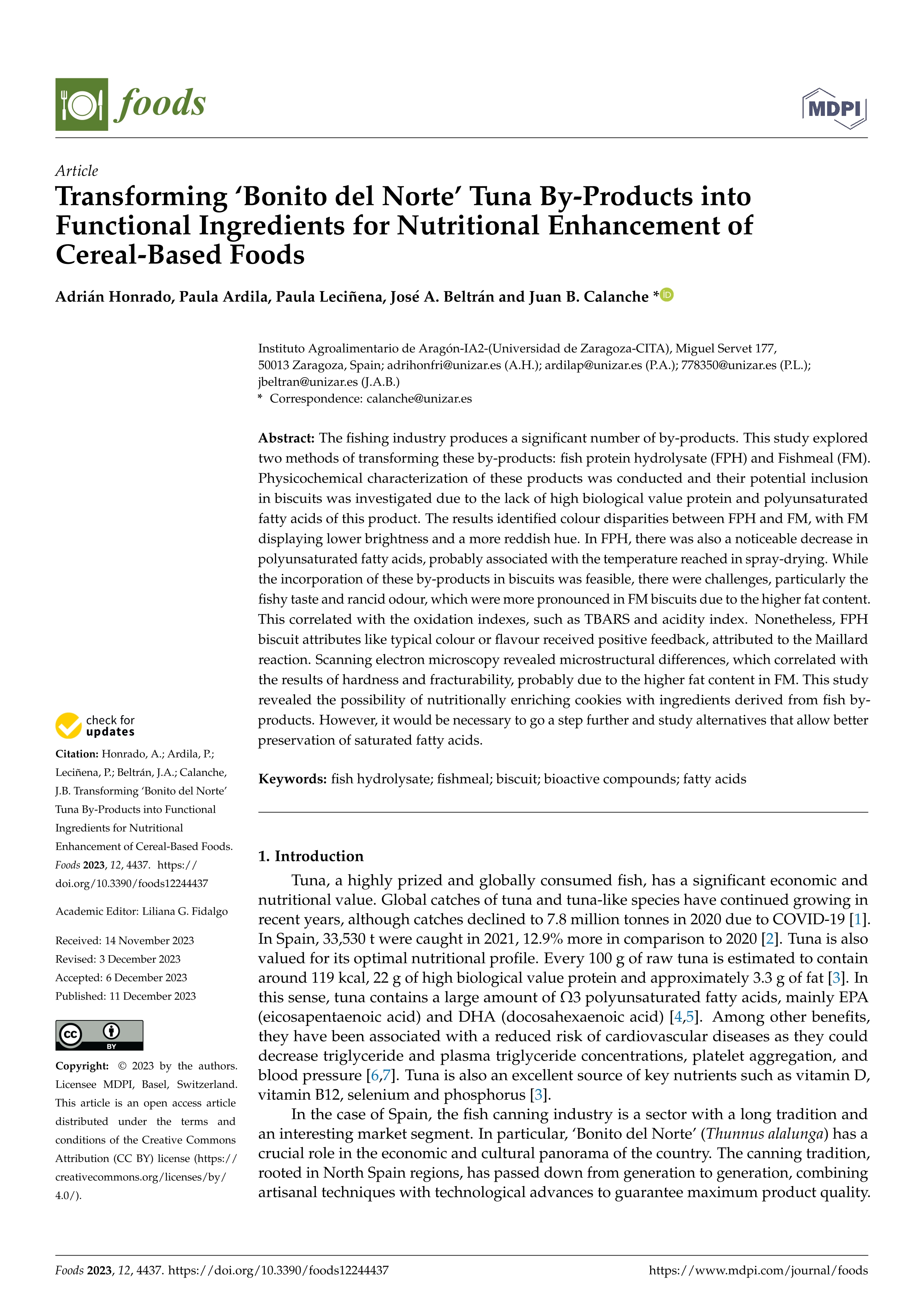 Transforming ‘Bonito del Norte’ Tuna By-Products into Functional Ingredients for Nutritional Enhancement of Cereal-Based Foods