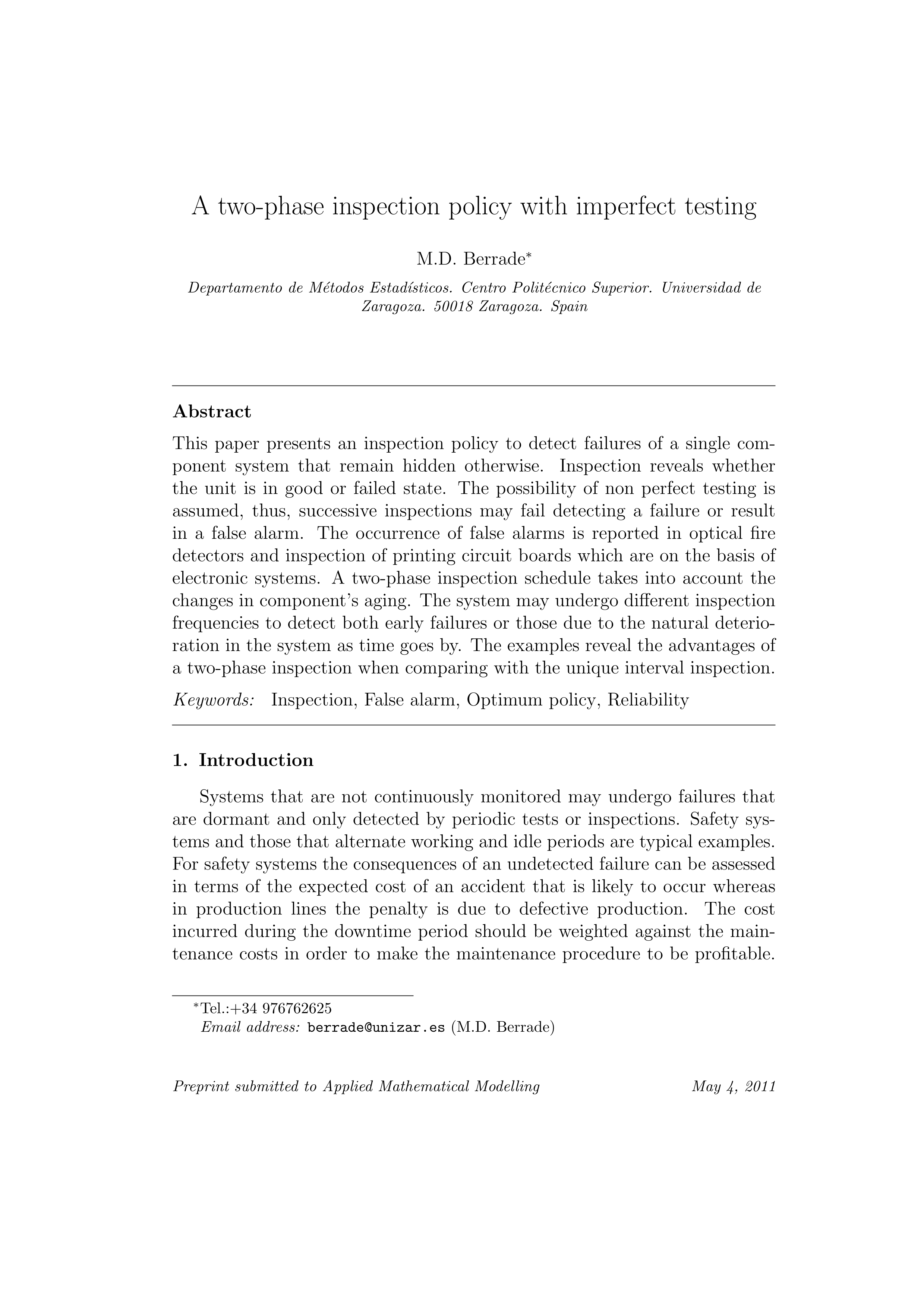 A two-phase inspection policy with imperfect testing