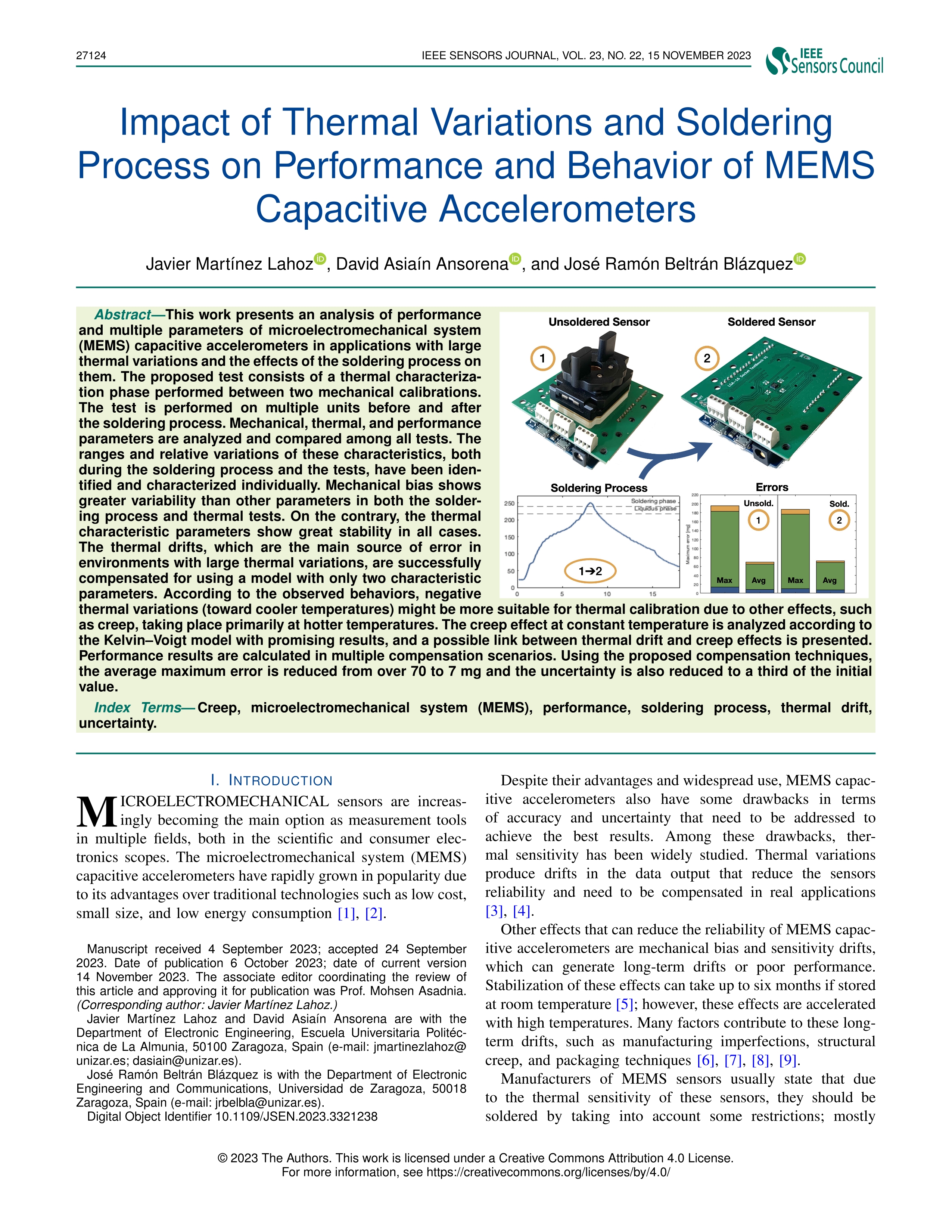 Impact of Thermal Variations and Soldering Process on Performance and Behavior of MEMS Capacitive Accelerometers