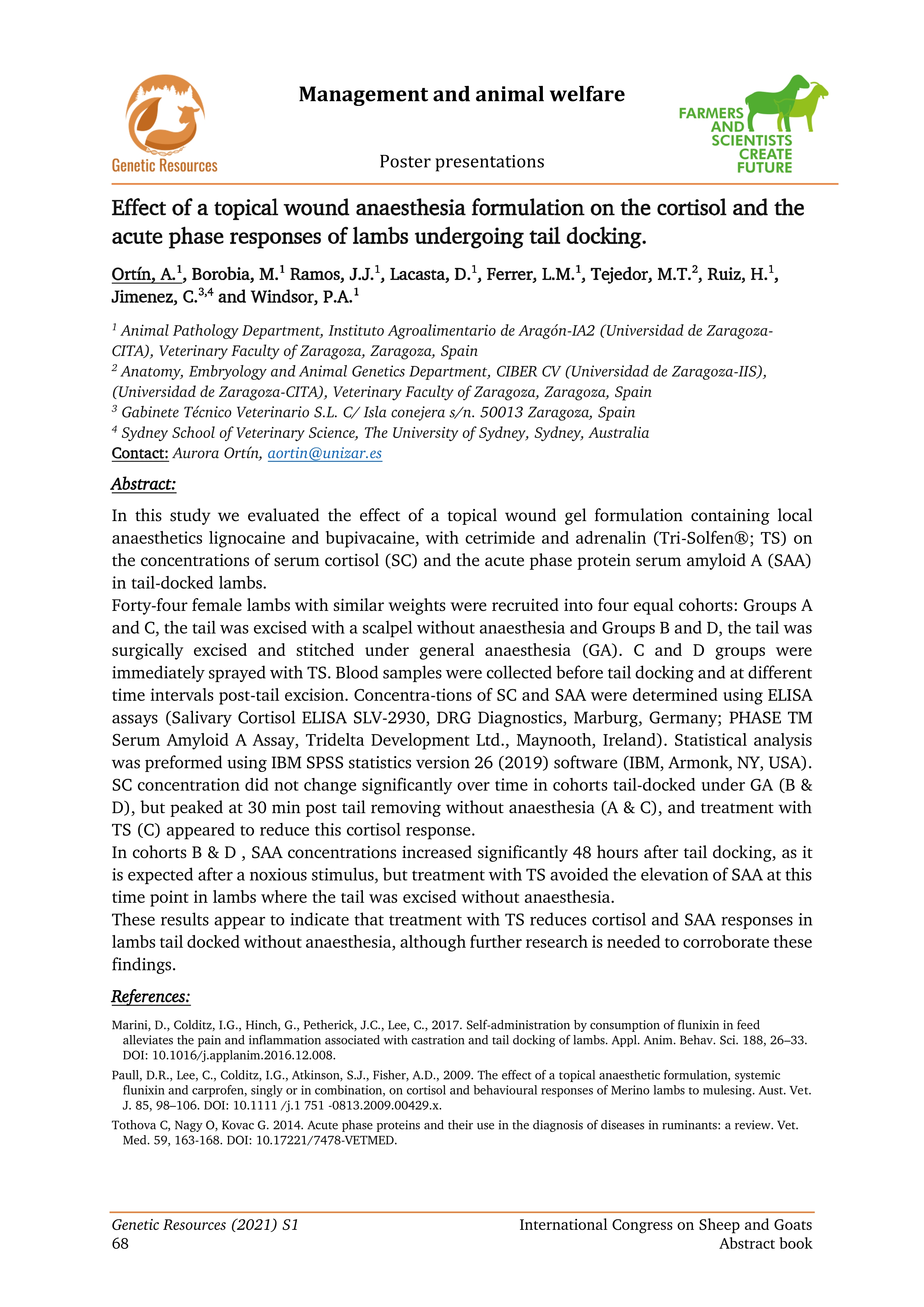 Effect of a topical wound anaesthesia formulation on the cortisol and the acute phase responses of lambs undergoing tail docking