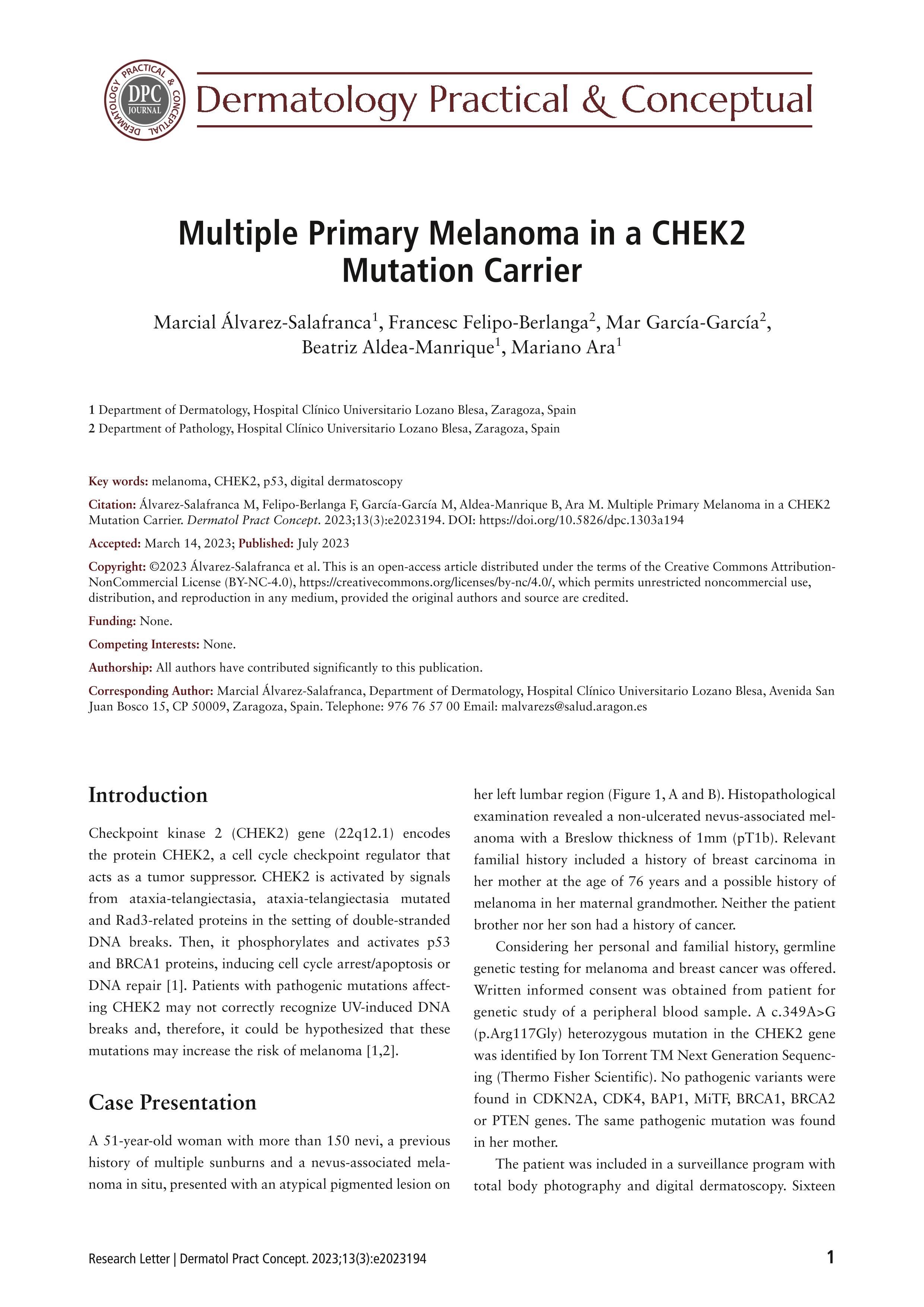 Multiple primary melanoma in a CHEK2 mutation carrier