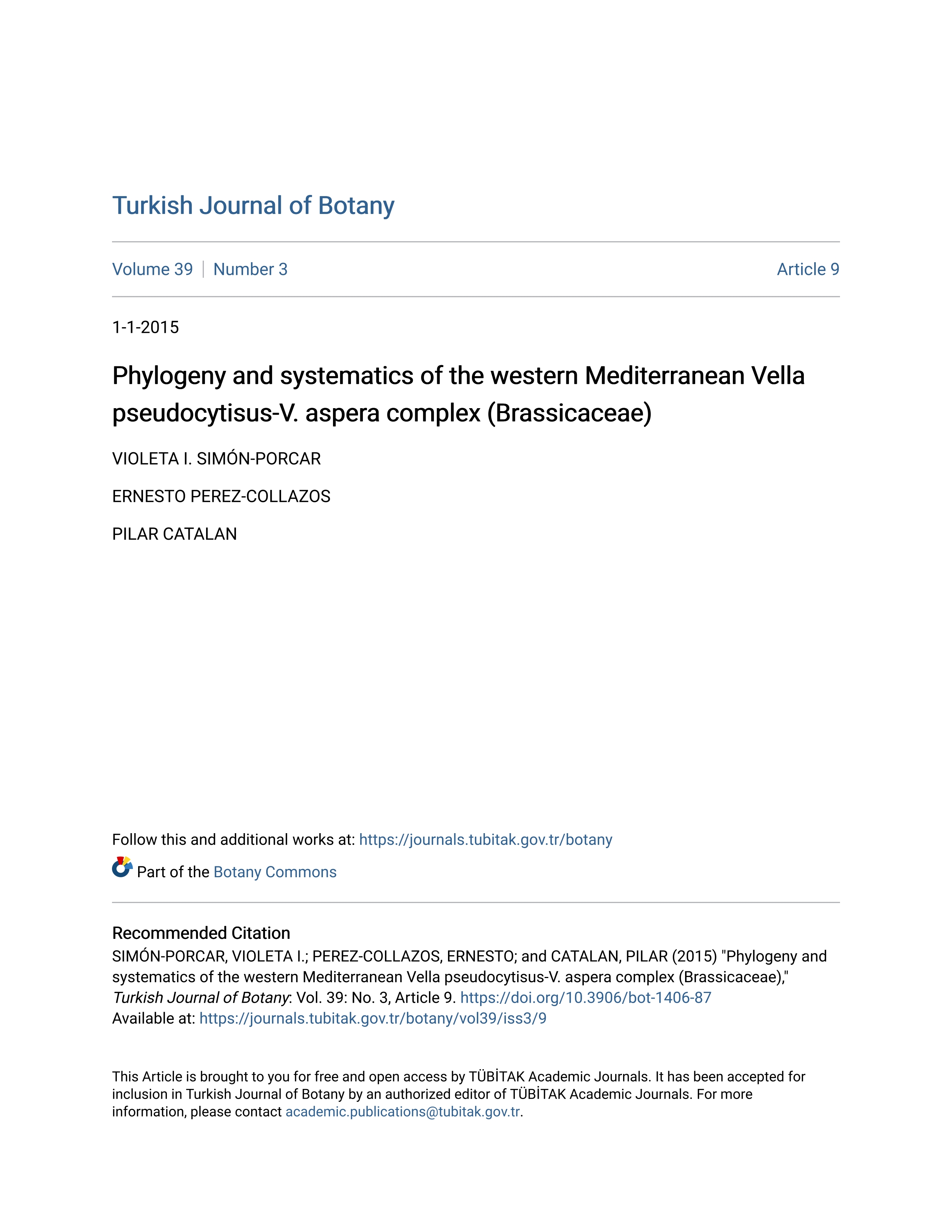 Phylogeny and systematics of the western Mediterranean Vella pseudocytisus-V. Aspera complex (Brassicaceae)