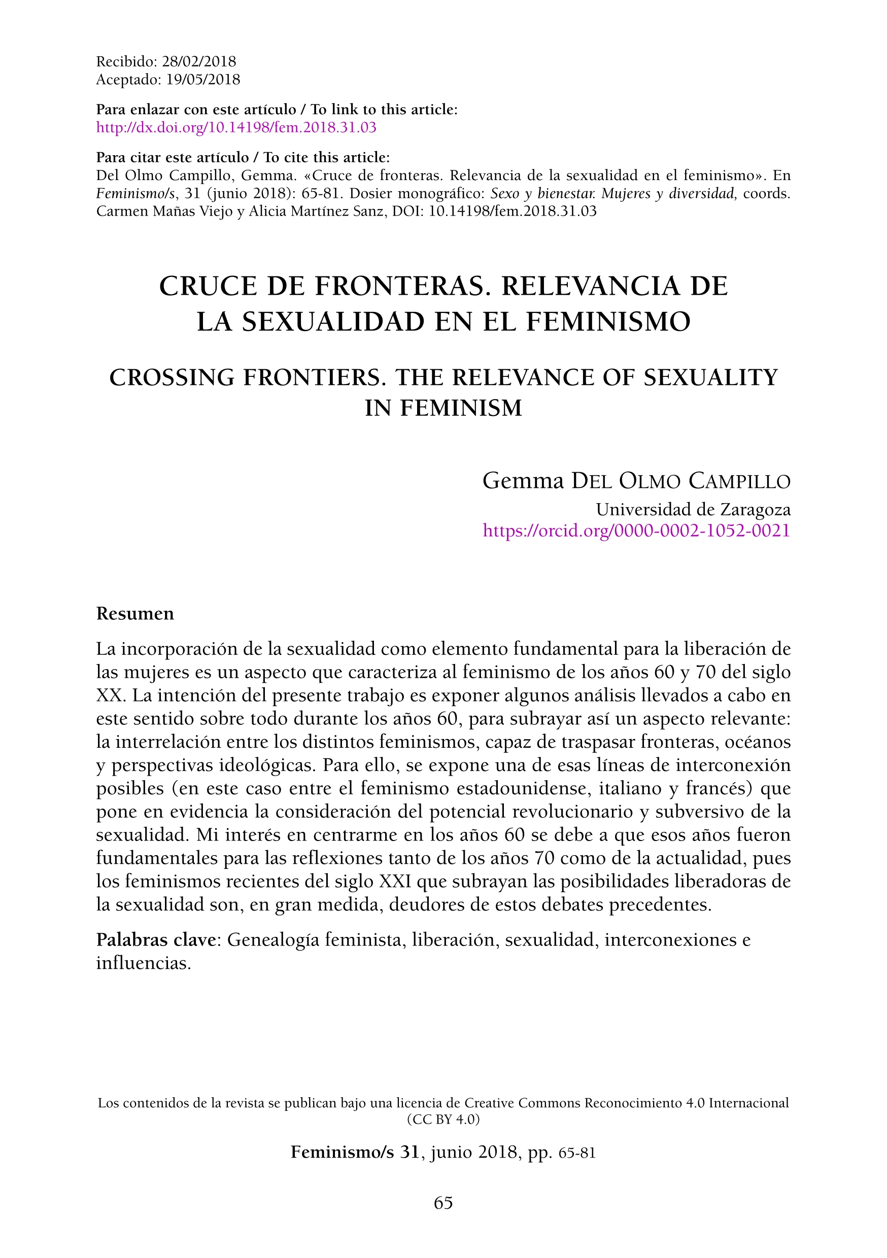 Cruce de fronteras. Relevancia de la sexualidad en el feminismo