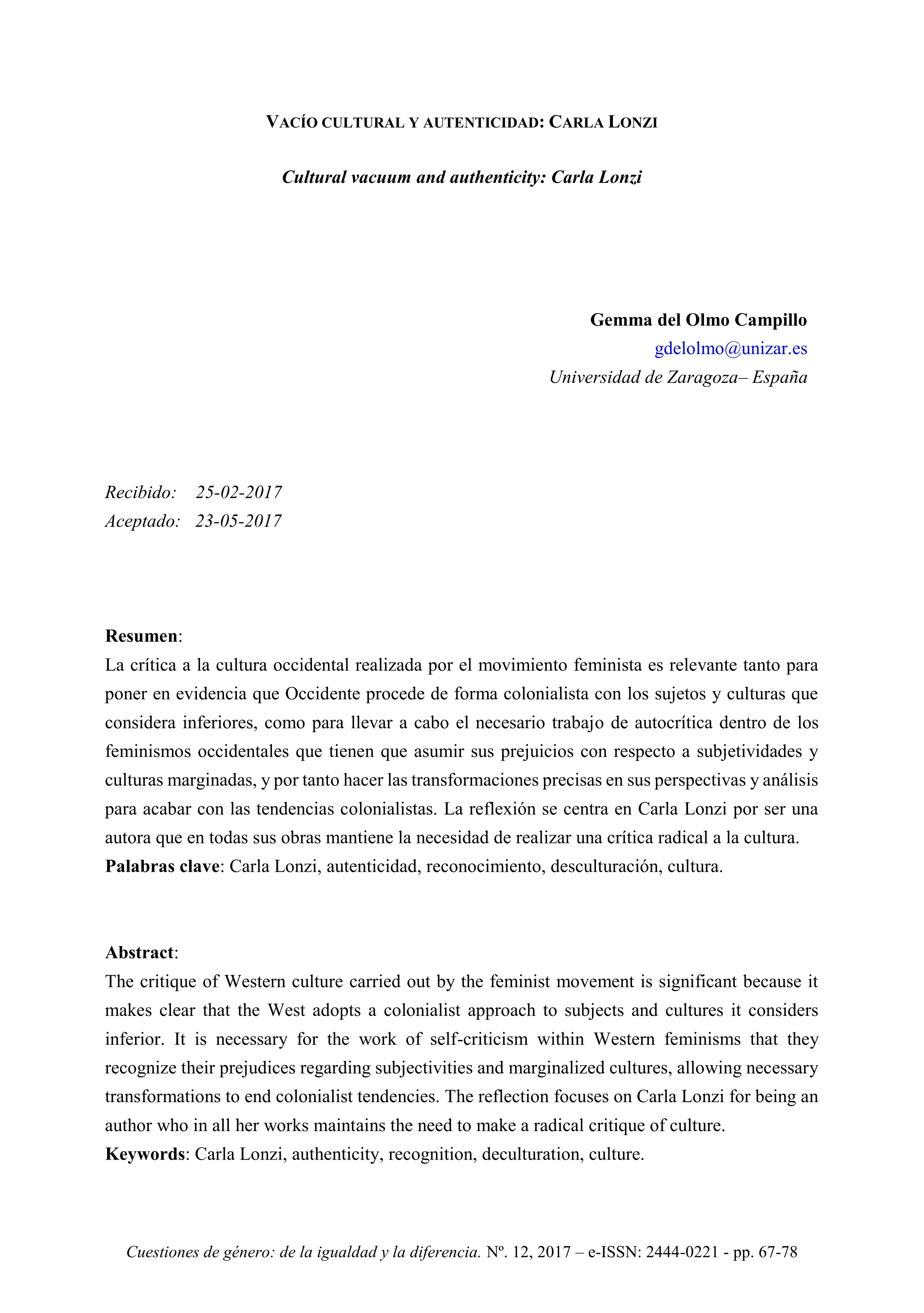 Vacío cultural y autenticidad: Carla Lonzi