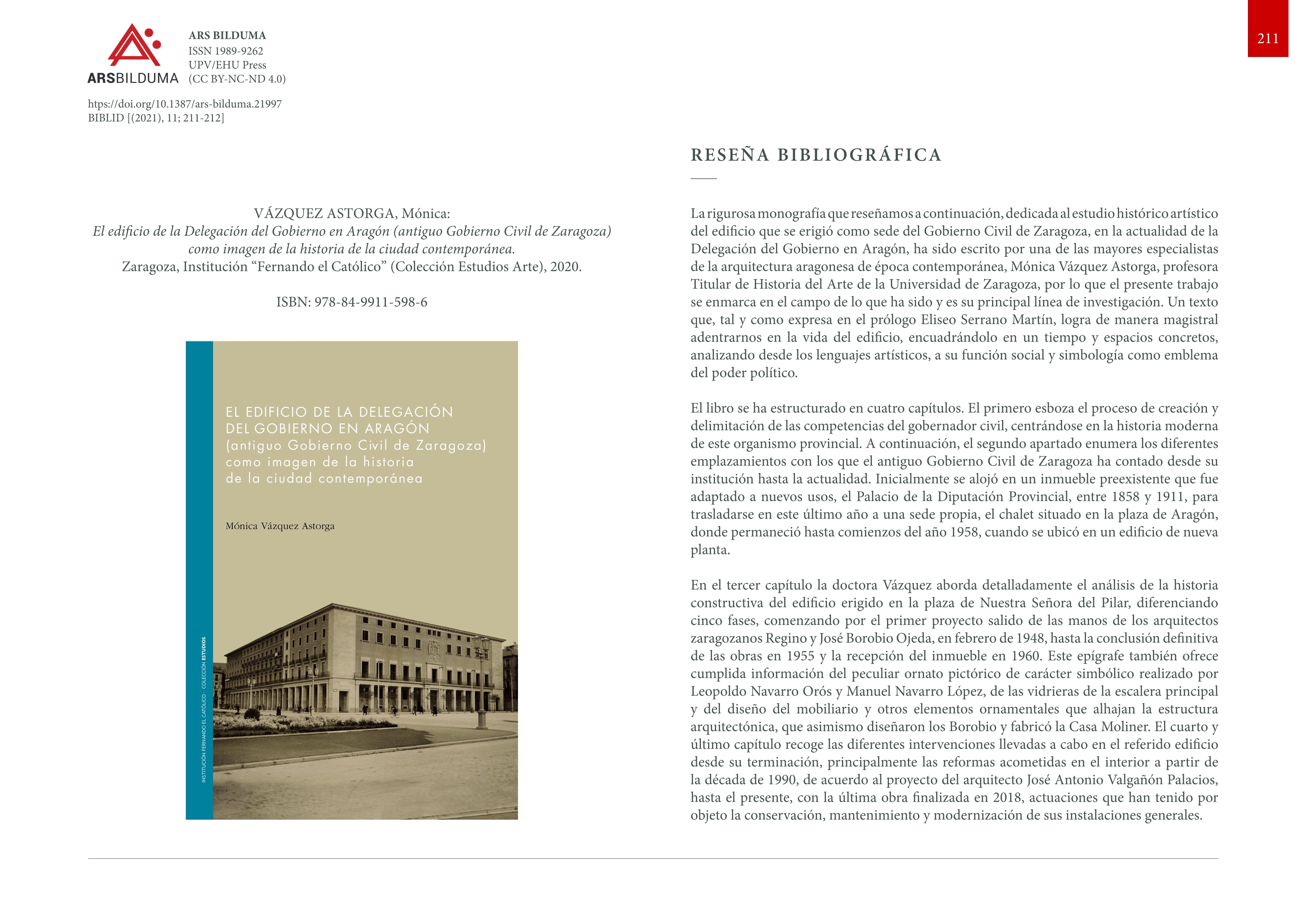 El edificio de la Delegación del Gobierno en Aragón (antiguo Gobierno Civil de Zaragoza) como imagen de la historia de la ciudad contemporánea