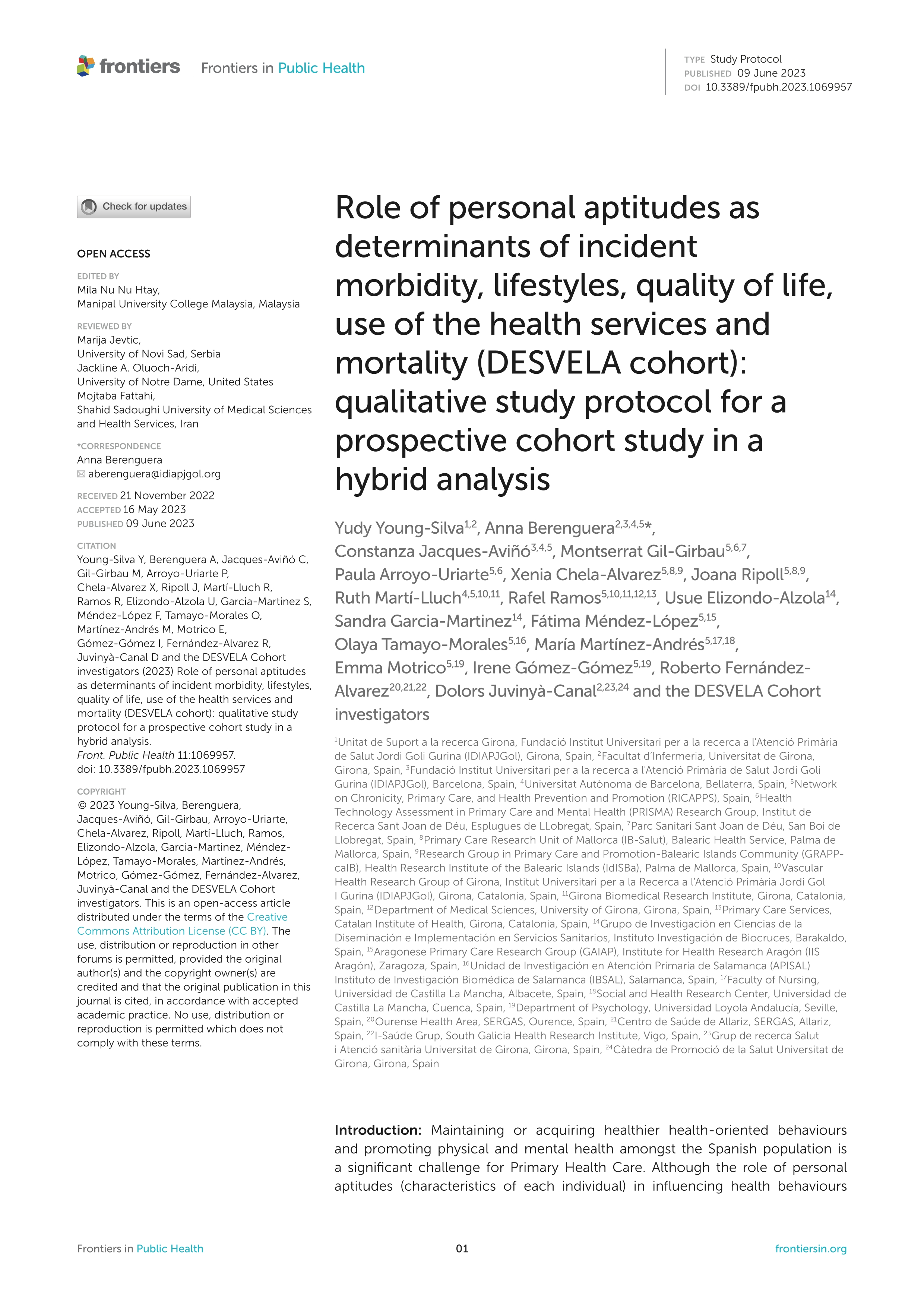 Role of personal aptitudes as determinants of incident morbidity, lifestyles, quality of life, use of the health services and mortality (DESVELA cohort): qualitative study protocol for a prospective cohort study in a hybrid analysis