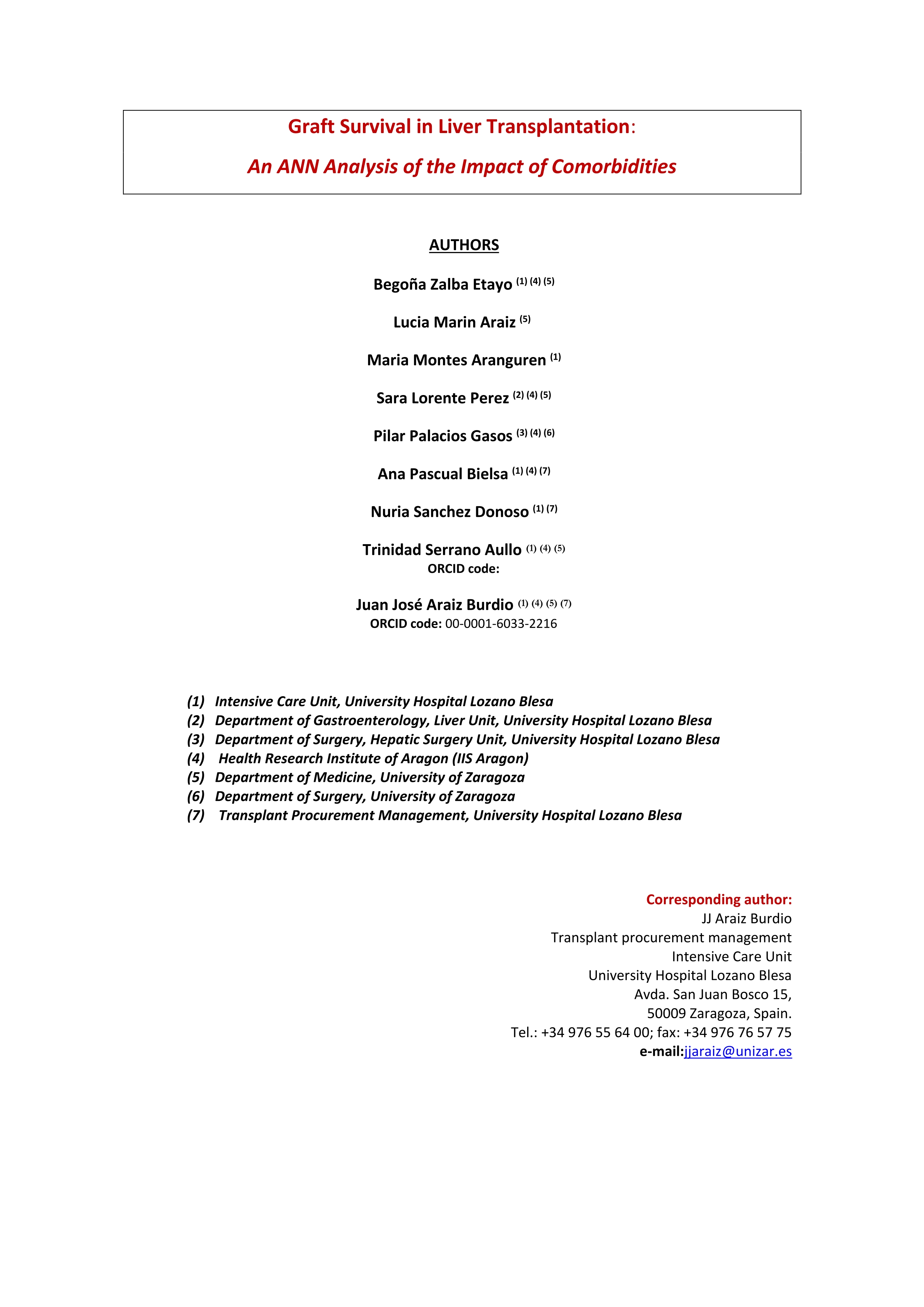 Graft Survival in Liver Transplantation: An Artificial Neuronal Network Assisted Analysis of the Importance of Comorbidities