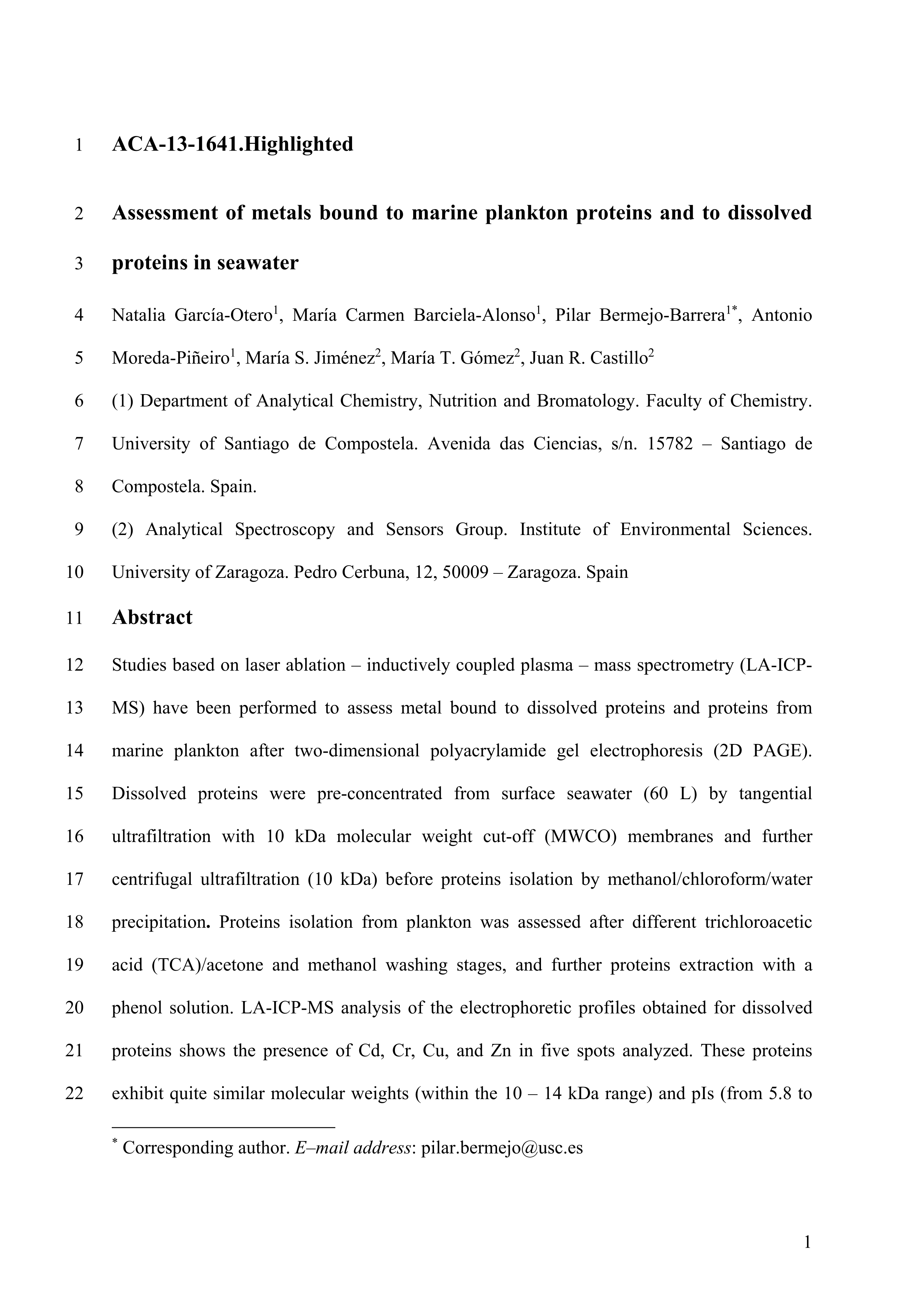 Assessment of metals bound to marine plankton proteins and to dissolved proteins in seawater