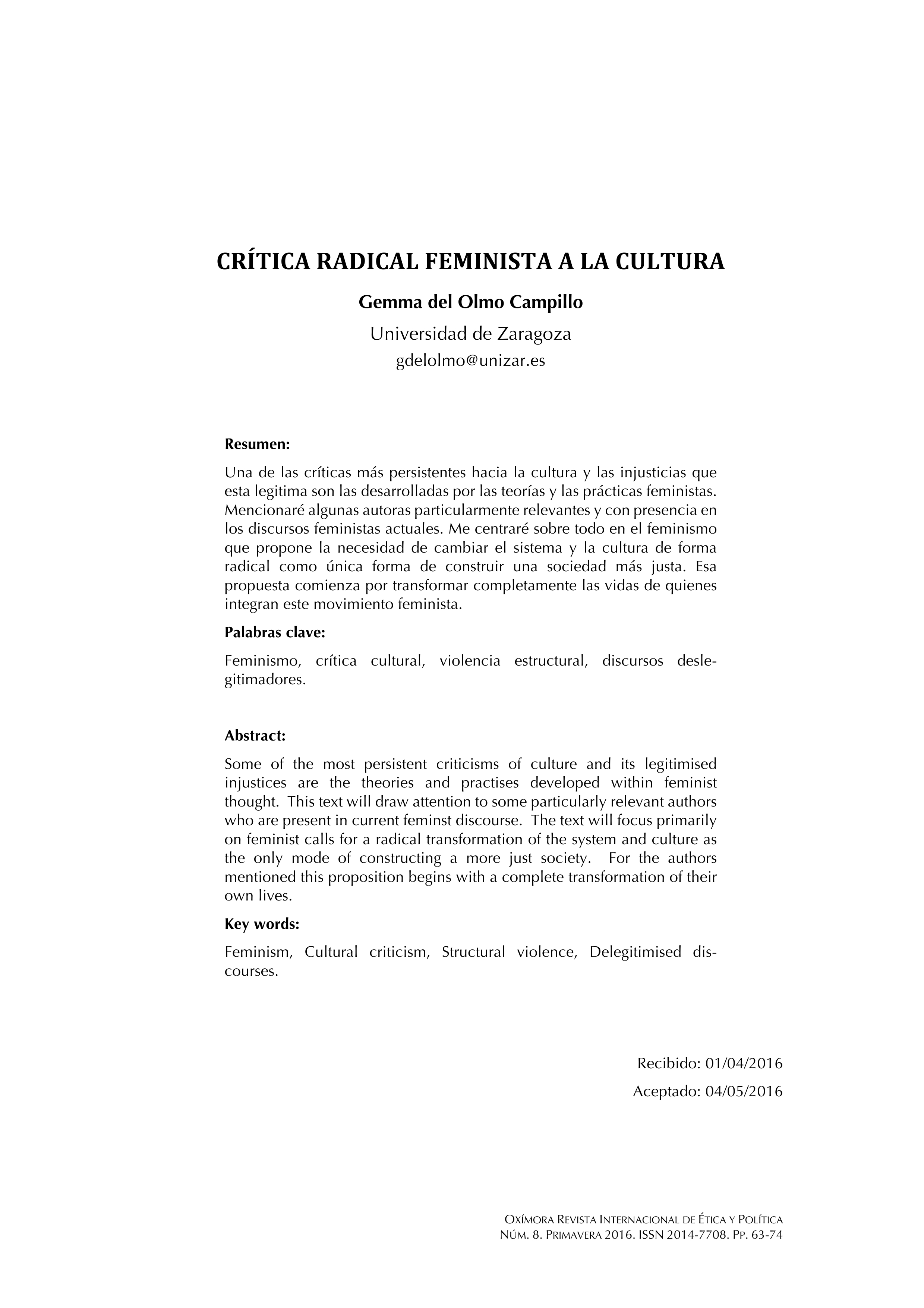 Crítica radical feminista a la cultura