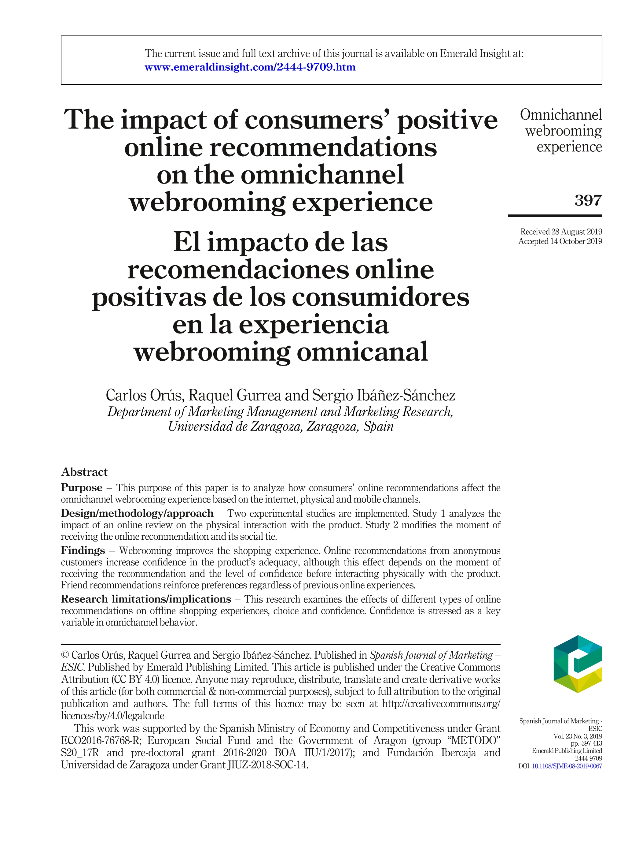 The impact of consumers’ positive online recommendations on the omnichannel webrooming experience