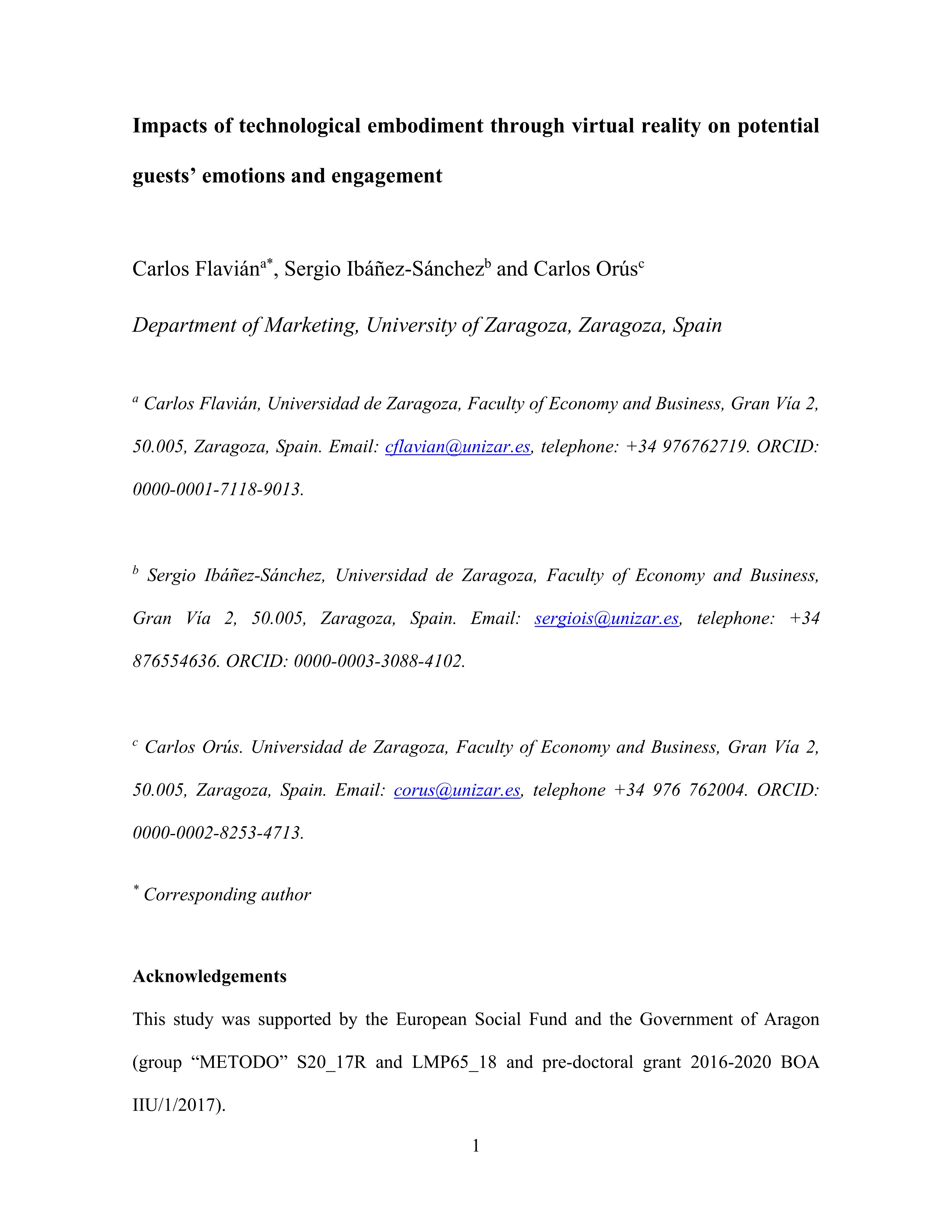 Impacts of technological embodiment through virtual reality on potential guests’ emotions and engagement