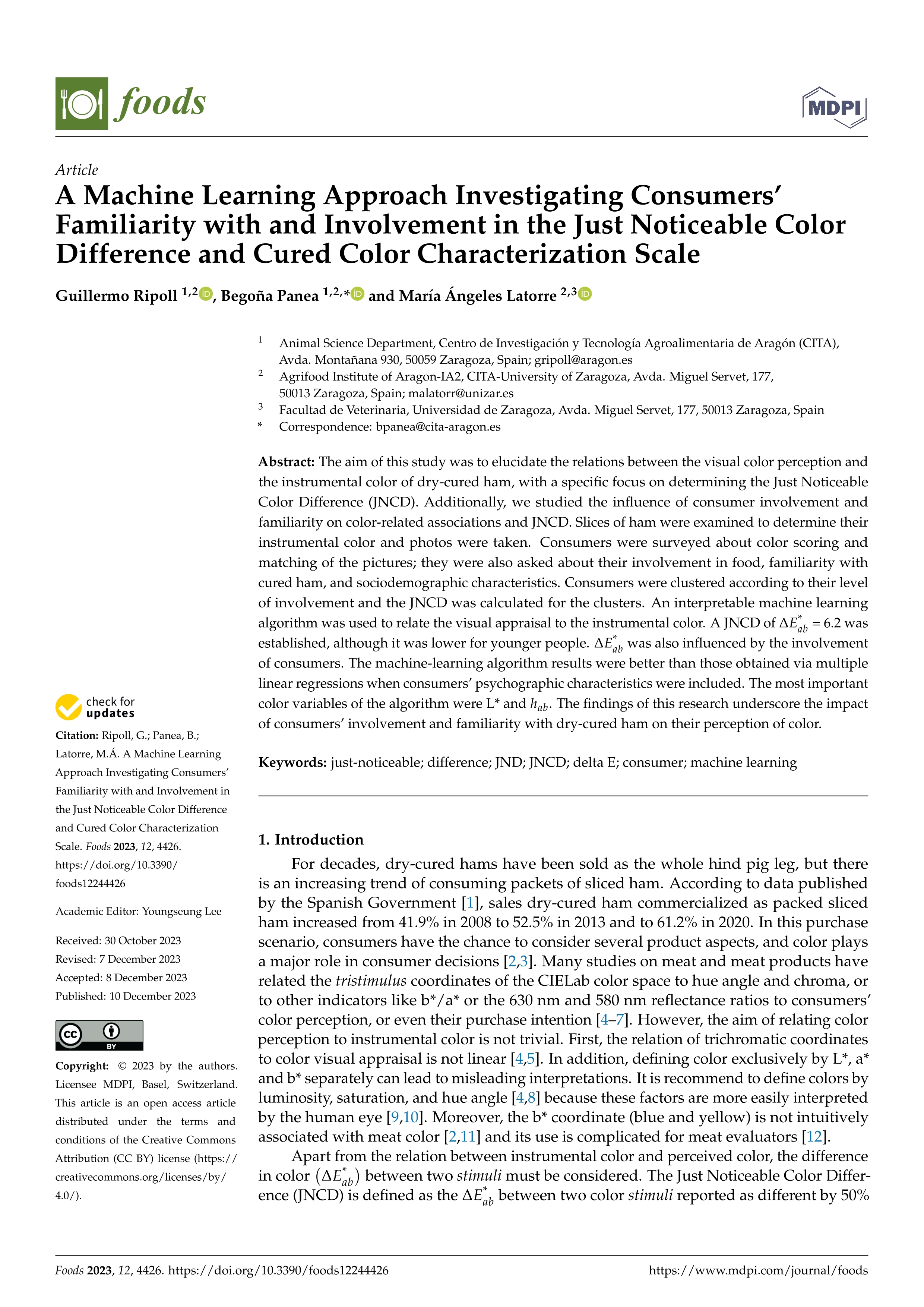 A Machine Learning Approach Investigating Consumers’ Familiarity with and Involvement in the Just Noticeable Color Difference and Cured Color Characterization Scale