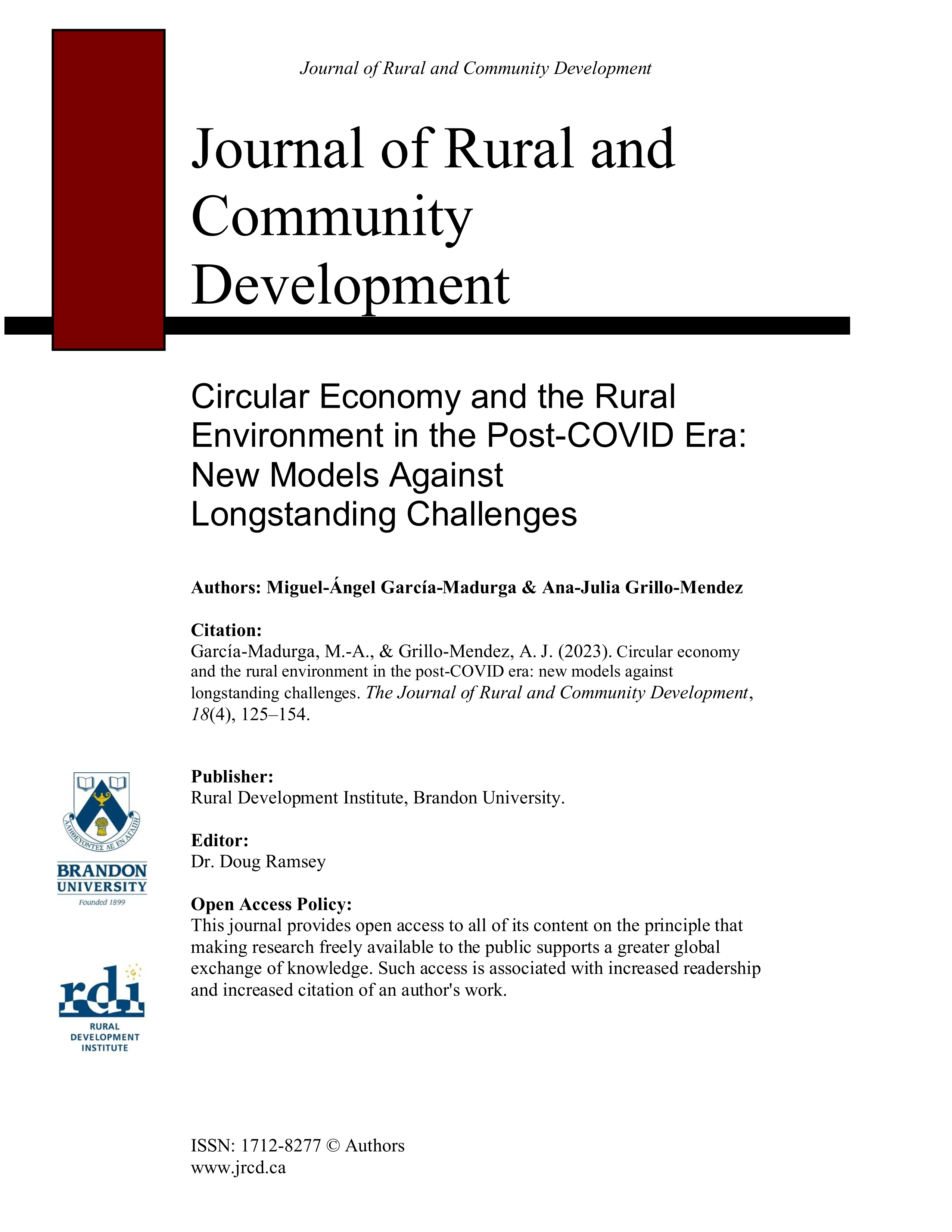 Circular economy and the rural environment in the post-covid era: new models against longstanding challenges