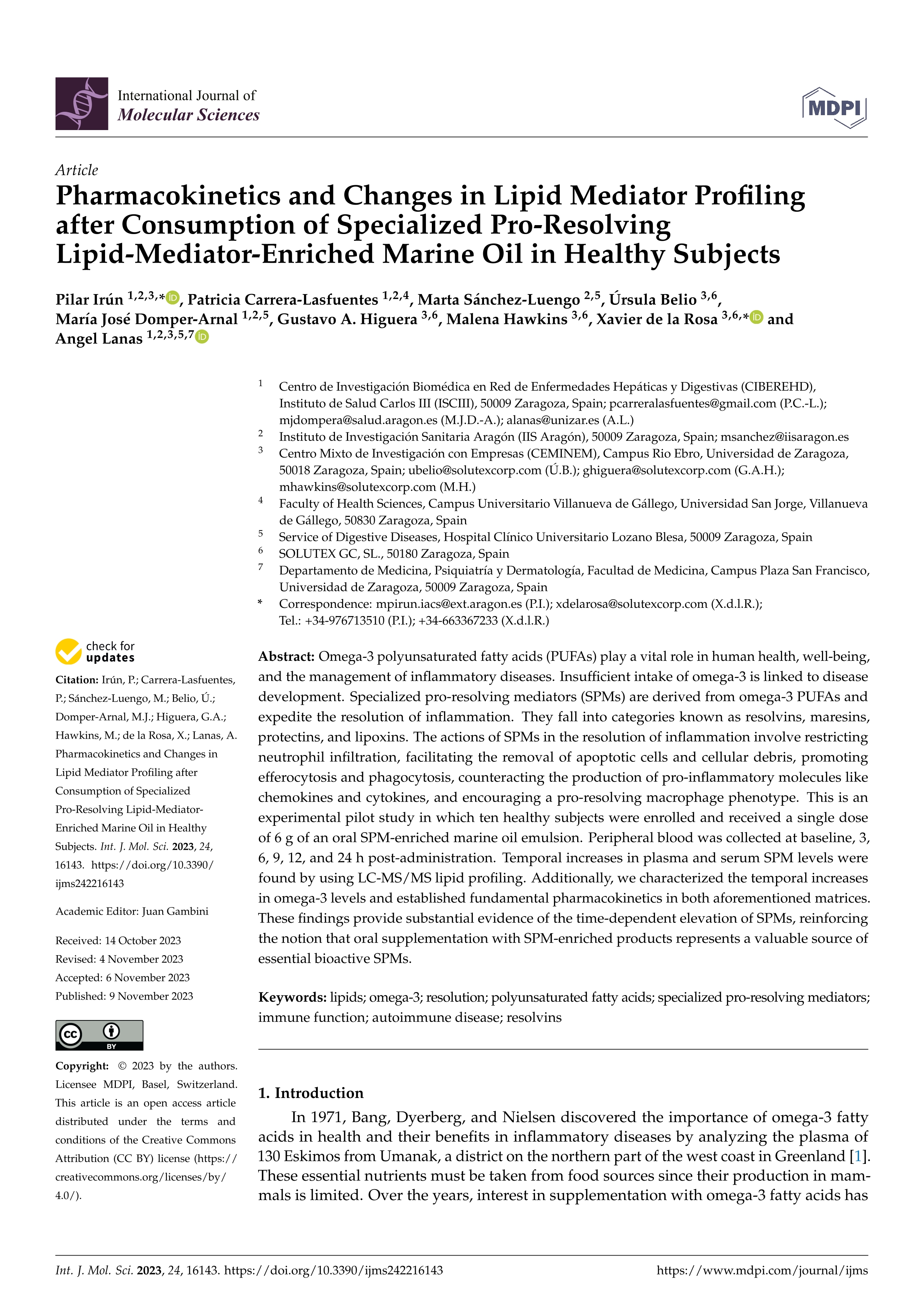 Pharmacokinetics and Changes in Lipid Mediator Profiling after Consumption of Specialized Pro-Resolving Lipid-Mediator-Enriched Marine Oil in Healthy Subjects