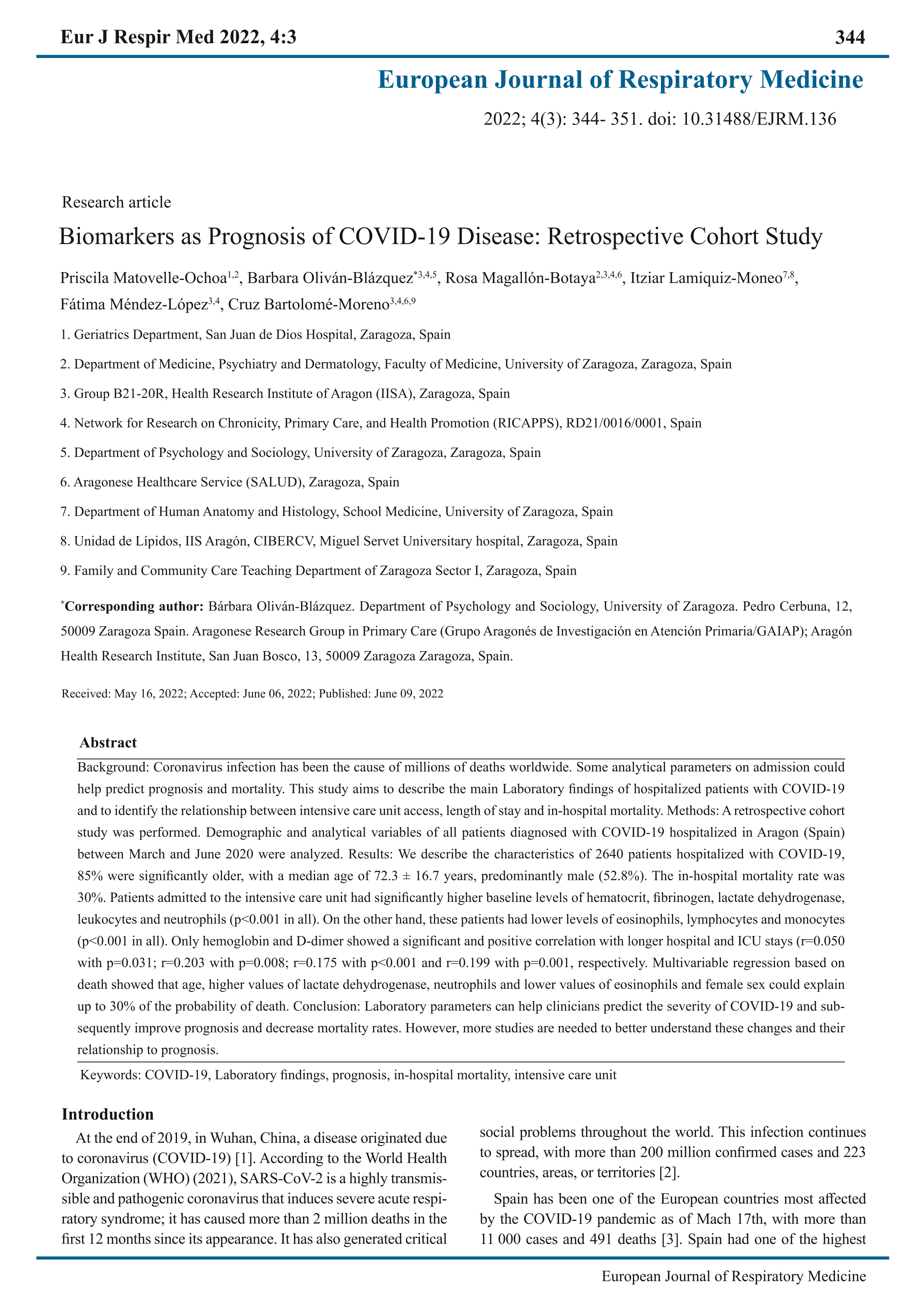 Biomarkers as prognosis of Covid-19 disease: retrospective cohort study