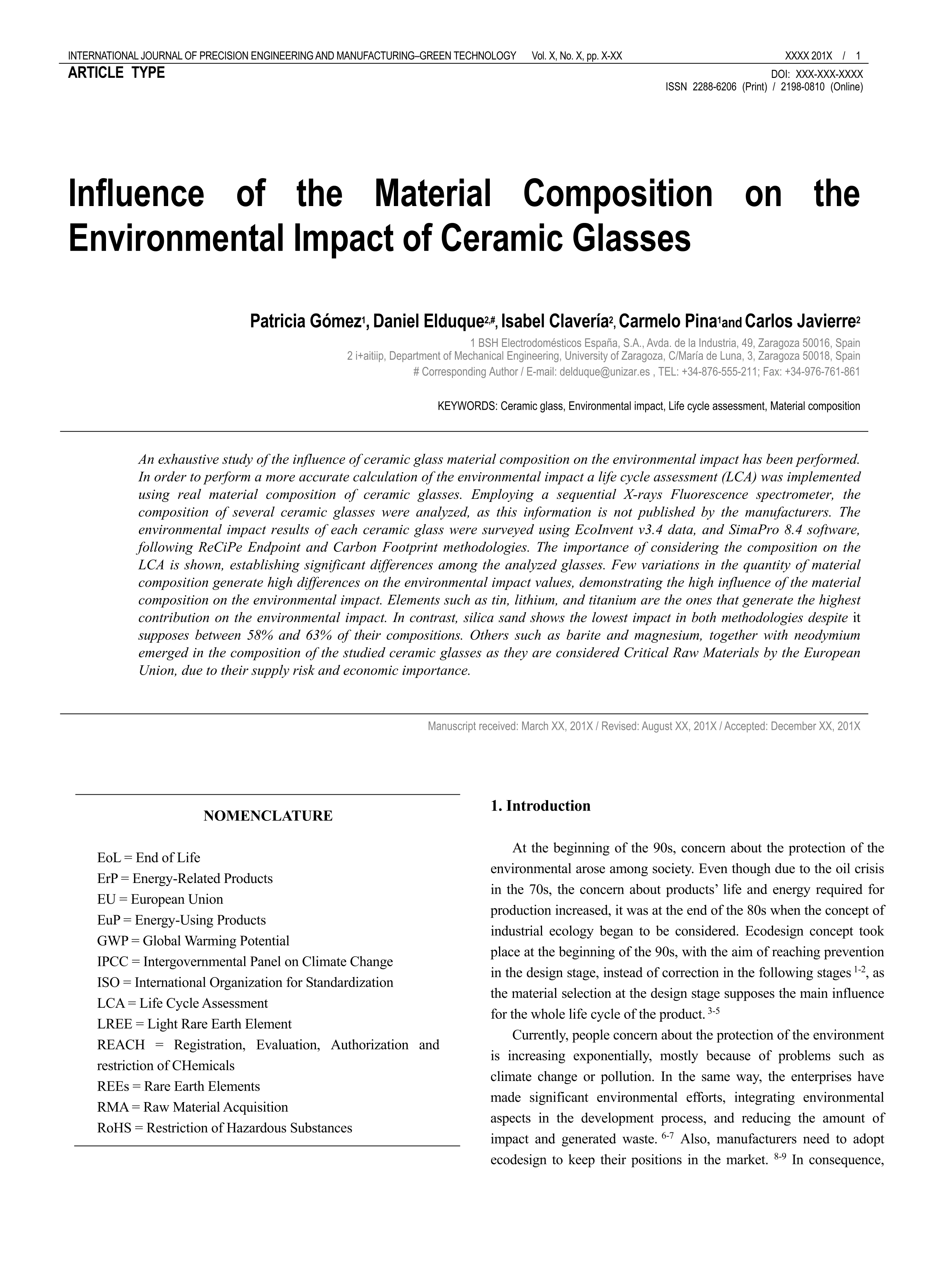 Influence of the material composition on the environmental impact of ceramic glasses